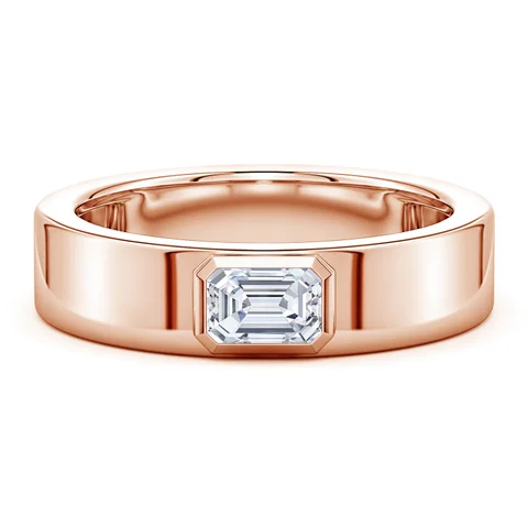 Rose gold ring with a diamond on a white background
