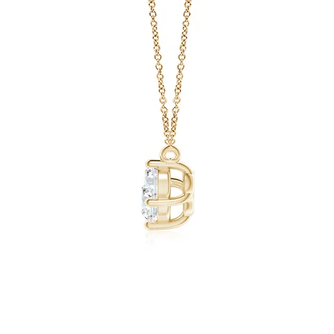Gold necklace with a diamond pendant on a white background