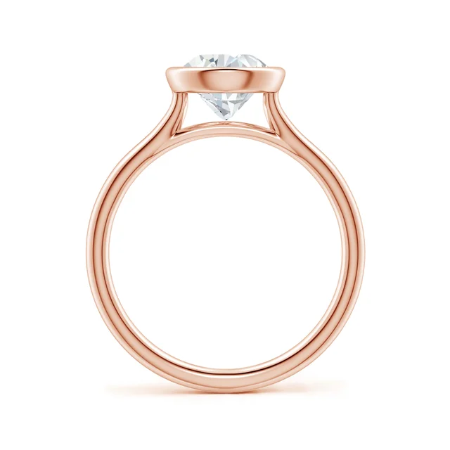 Rose gold ring with a diamond on a white background