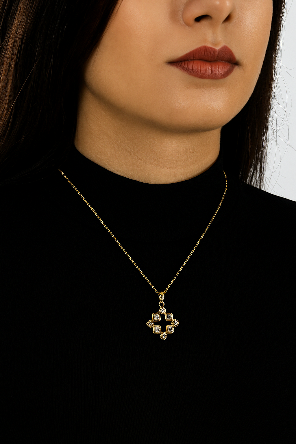 14Kt-White Gold Asscher Cut Lab Grown Diamond Geometric Cluster Pendant Necklace