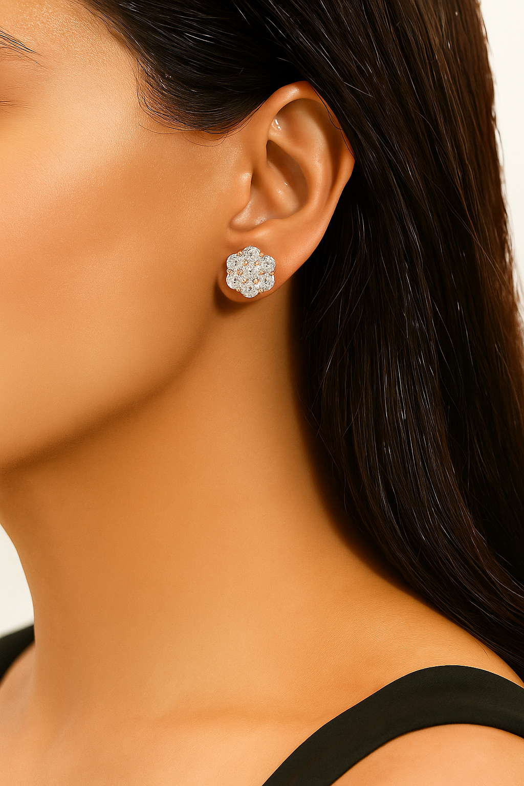 Floral Cluster Diamond Stud Earrings in 14-KT White Gold