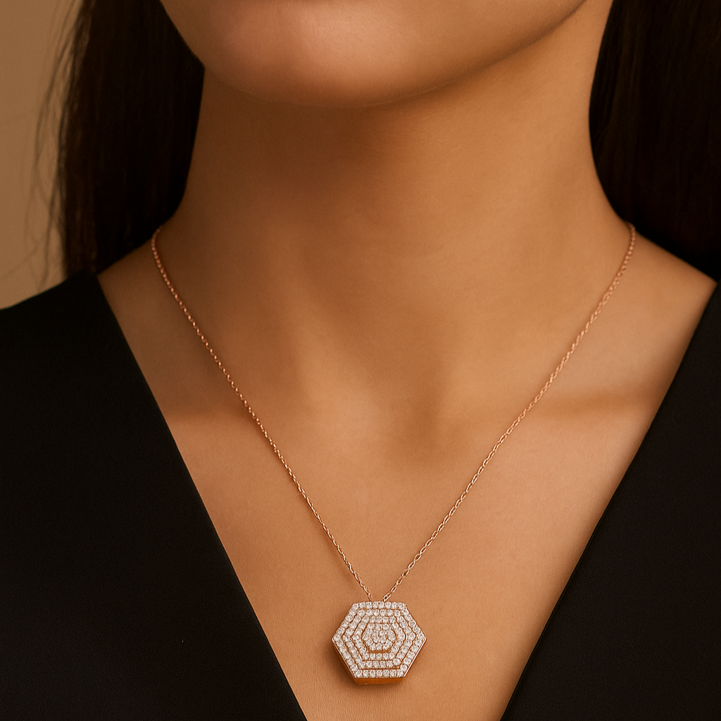 Infinite Sparkle Hexagonal Diamond Pendant- in 14-KT White Gold