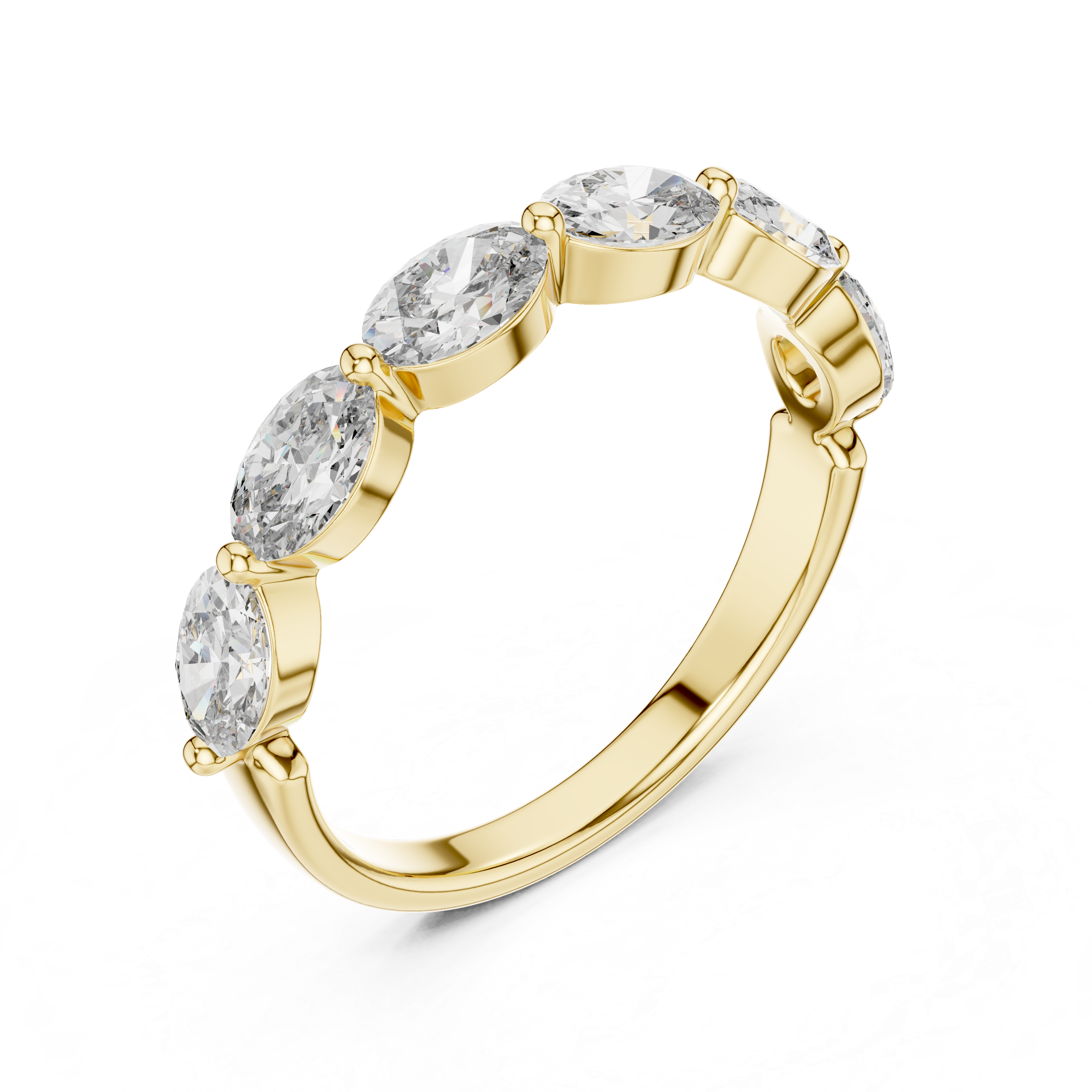 Gold ring with five diamonds on a white background