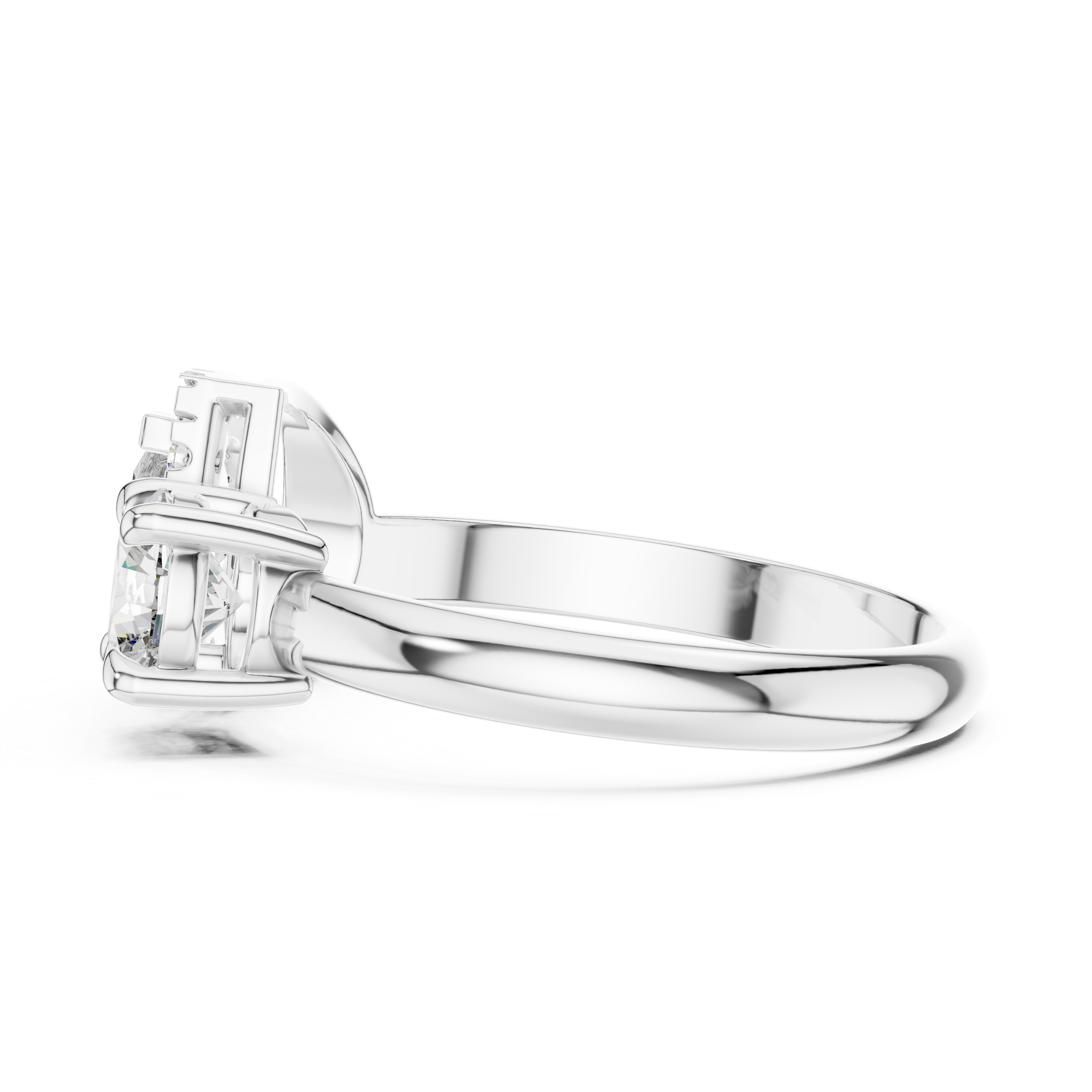 Silver ring with a diamond on a white background