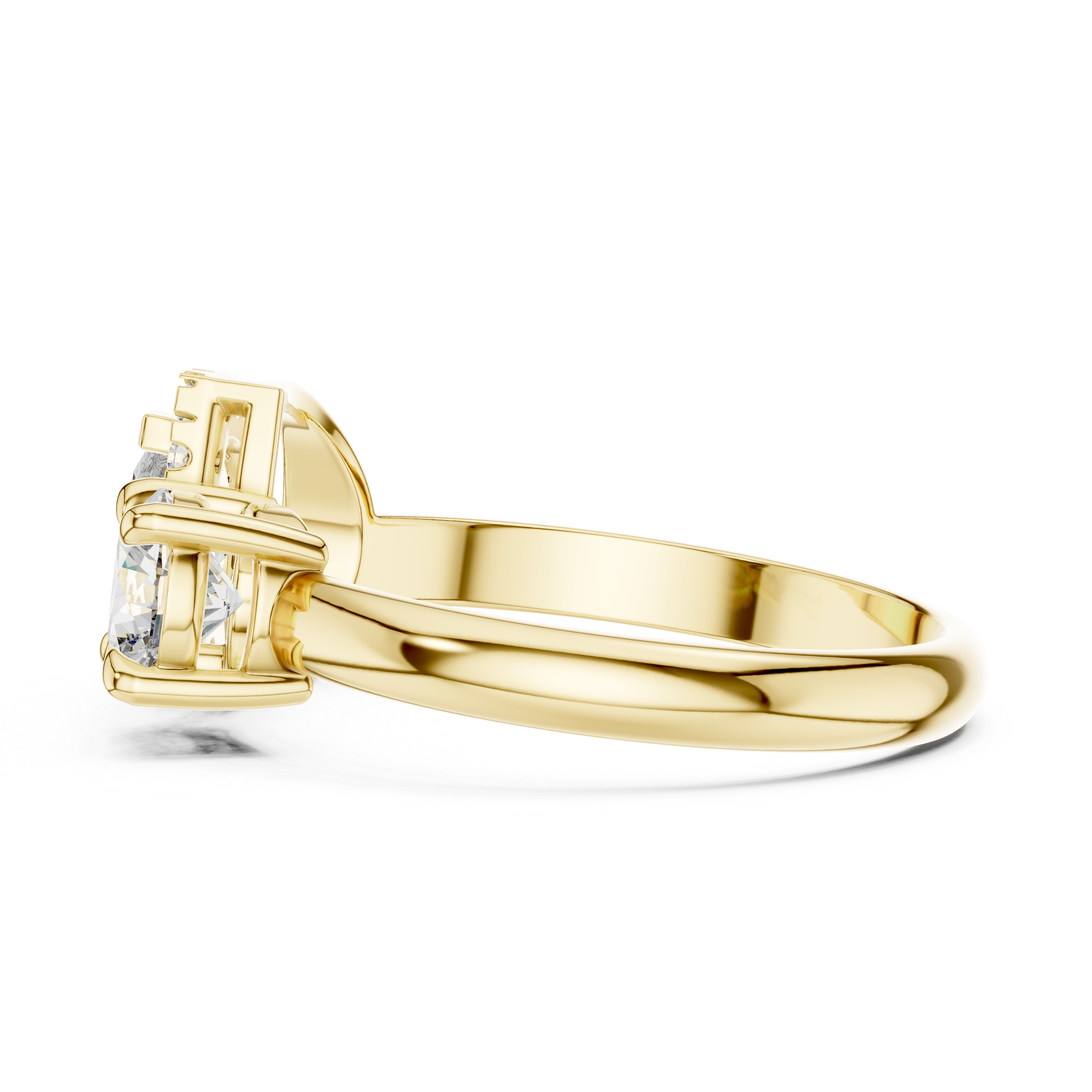 Gold ring with a diamond on a white background