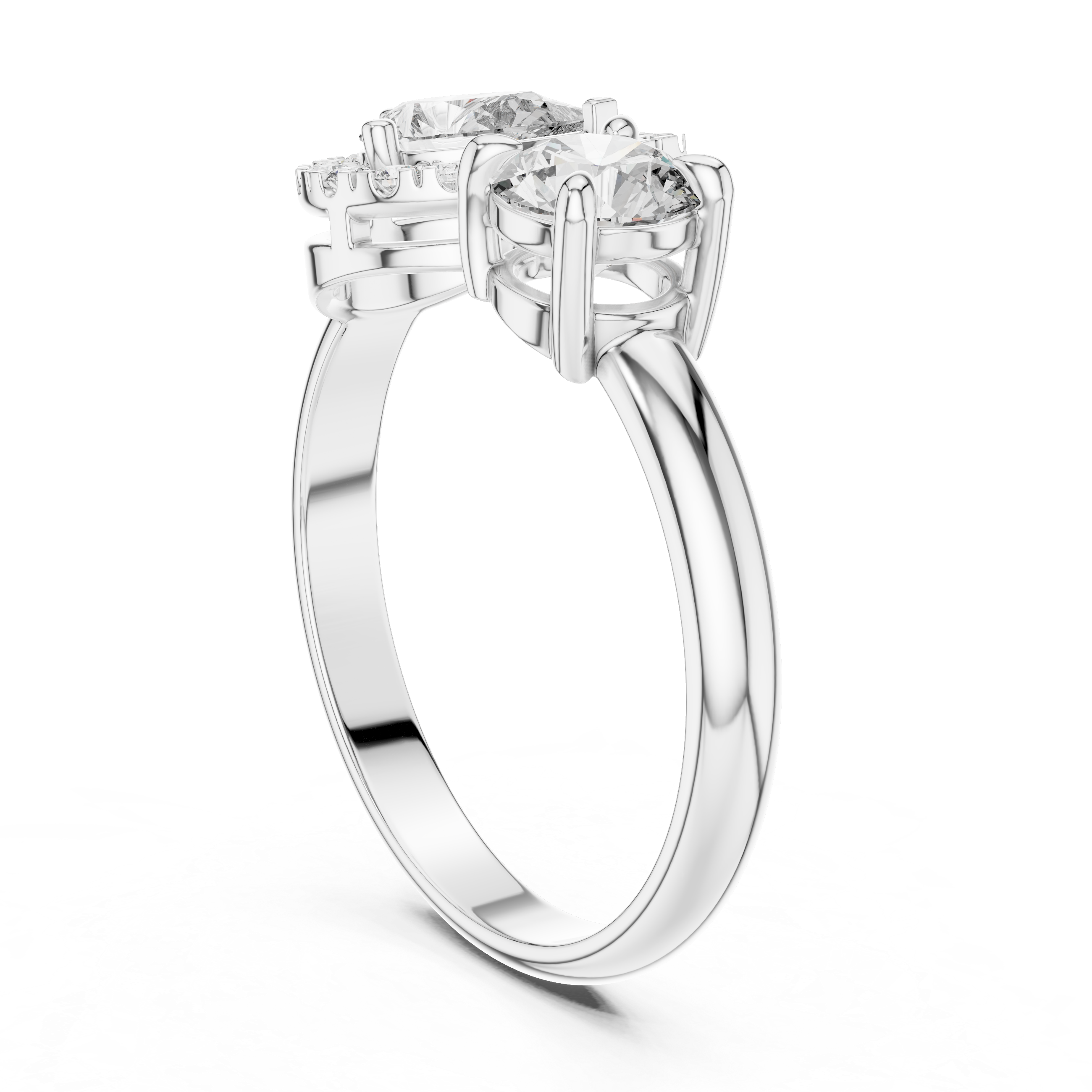Diamond ring with a four-prong setting on a white background