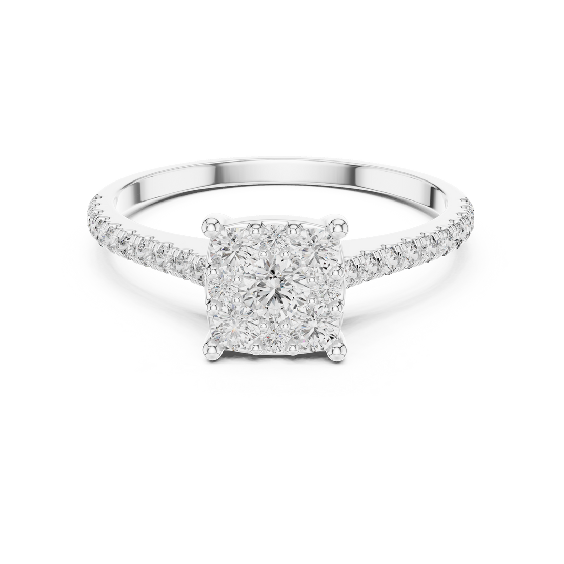 Radiant Round Cluster Diamond Ring in 14-KT White Gold