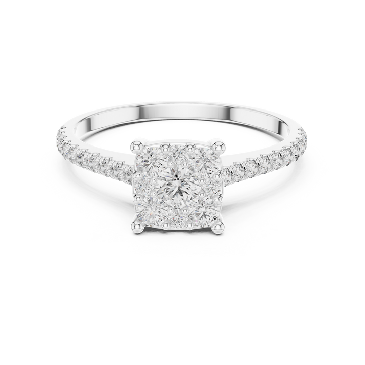 Radiant Round Cluster Diamond Ring in 14-KT White Gold
