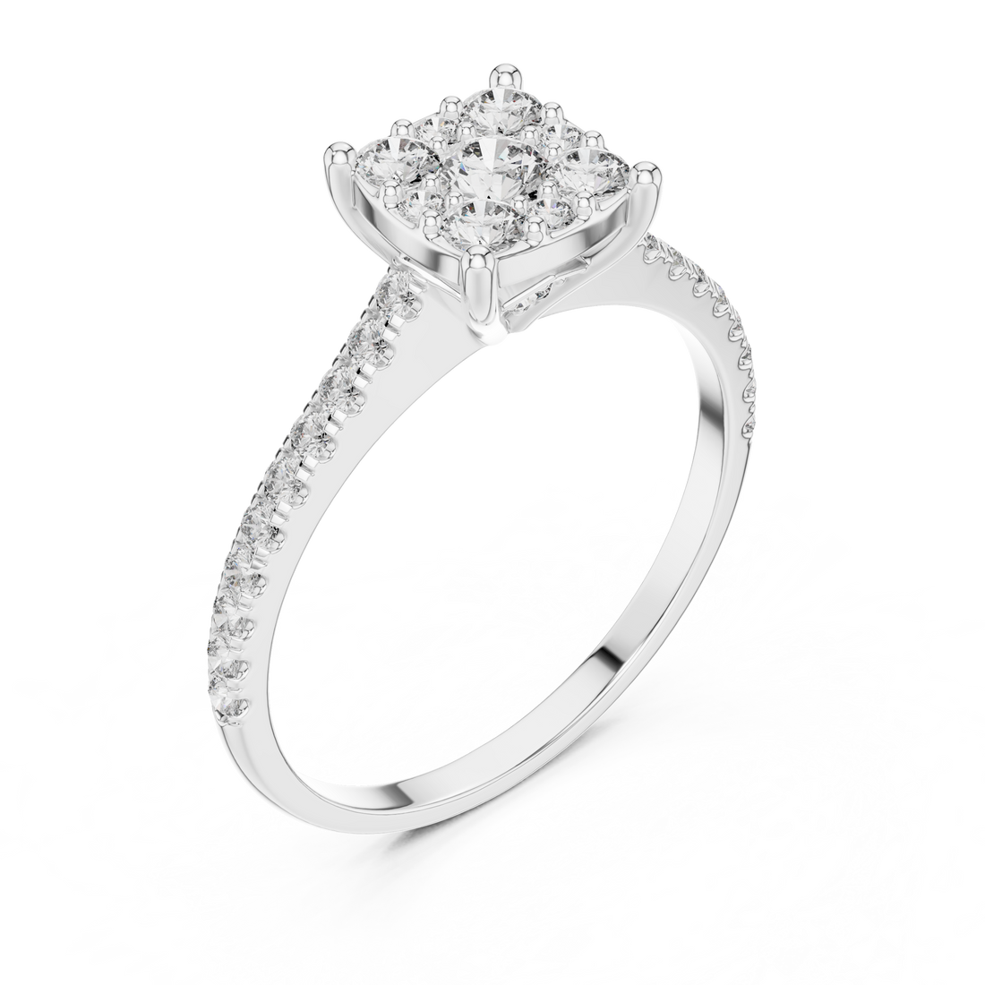 Radiant Round Cluster Diamond Ring in 14-KT White Gold