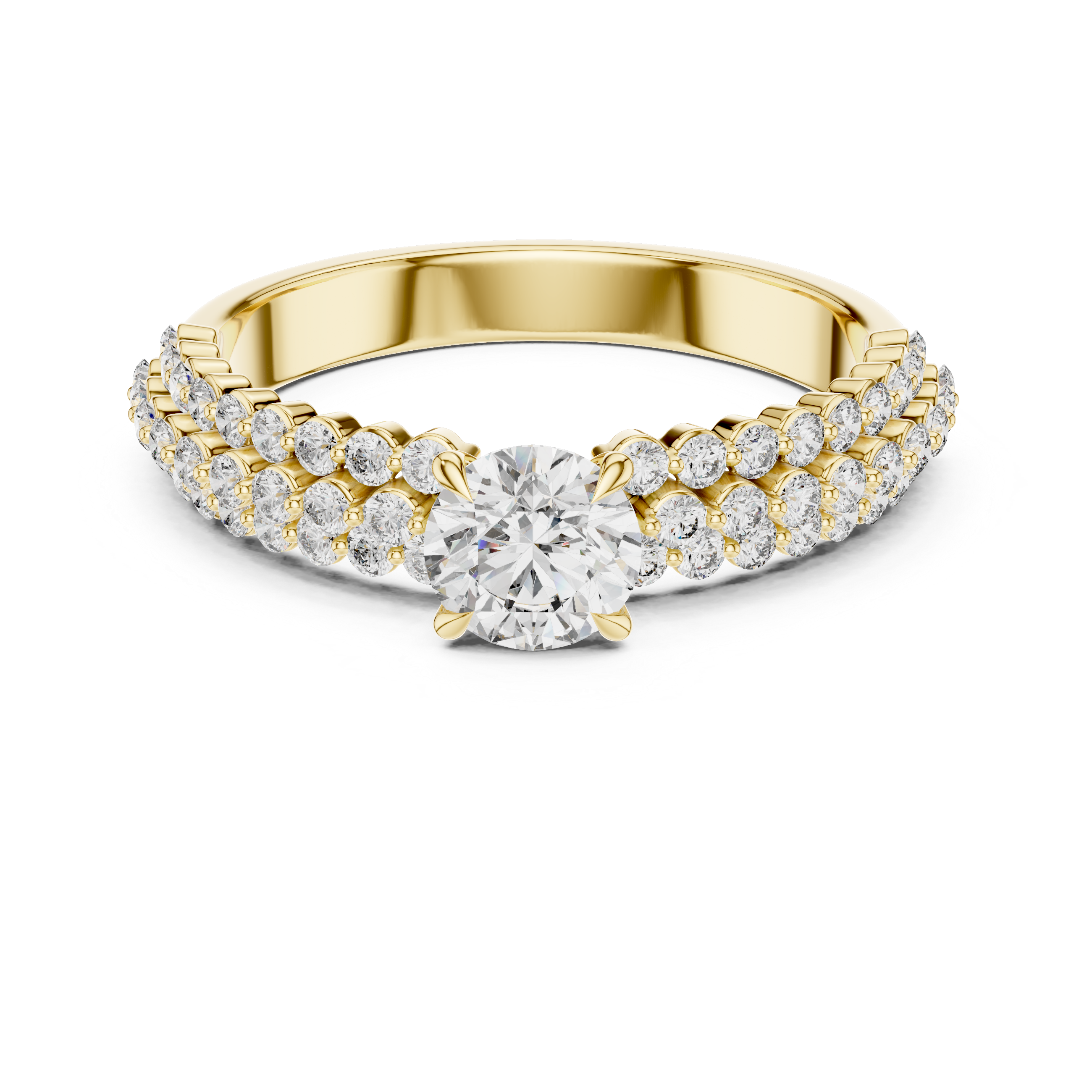 Gold and diamond ring on a white background
