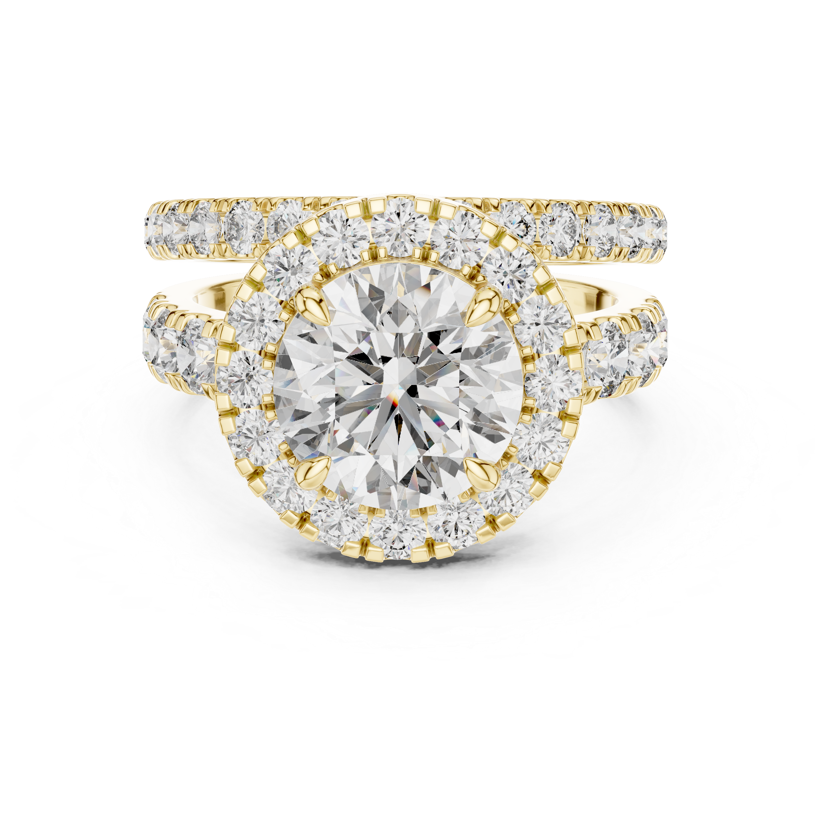 Gold and diamond ring on a white background