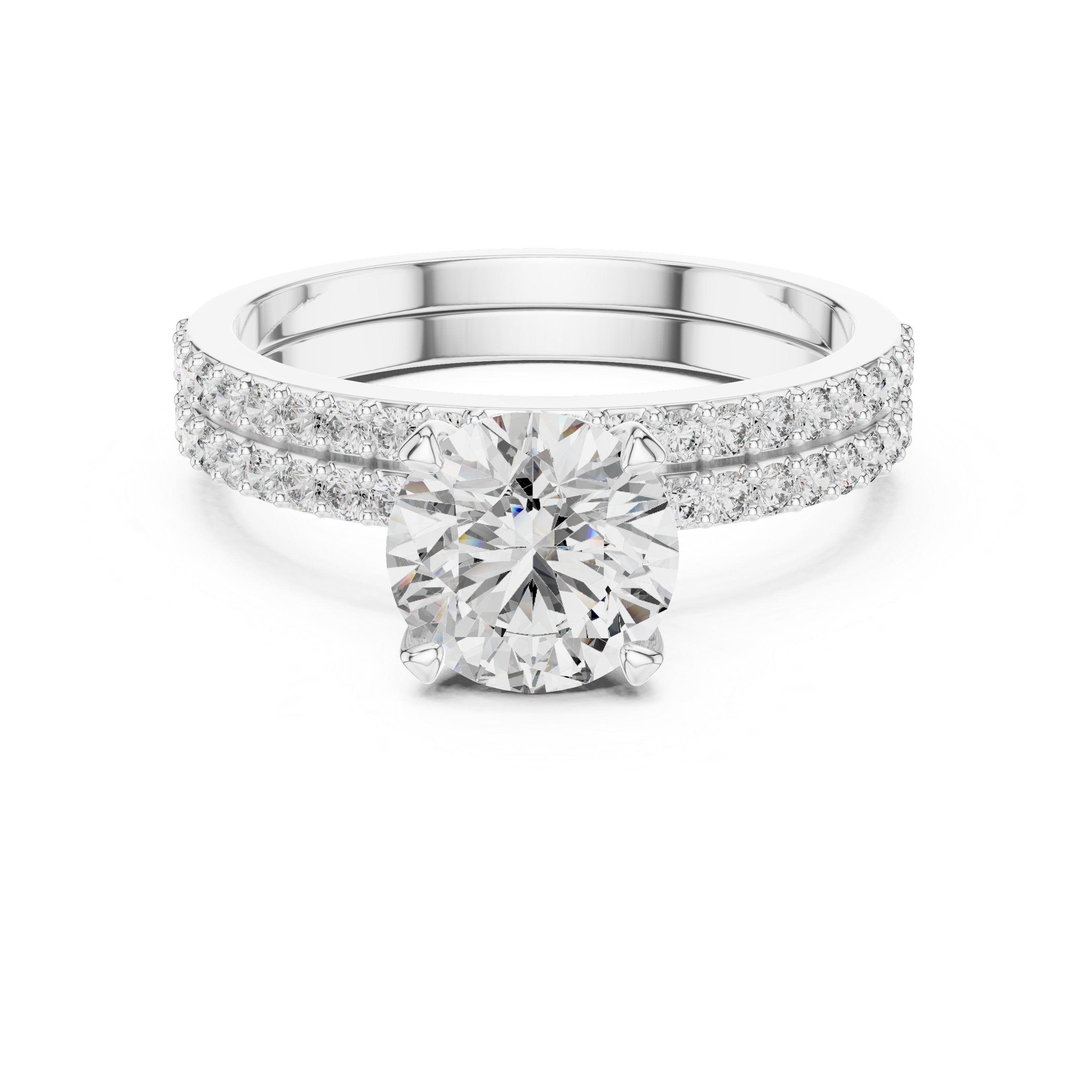 Diamond ring with a white gemstone on a white background