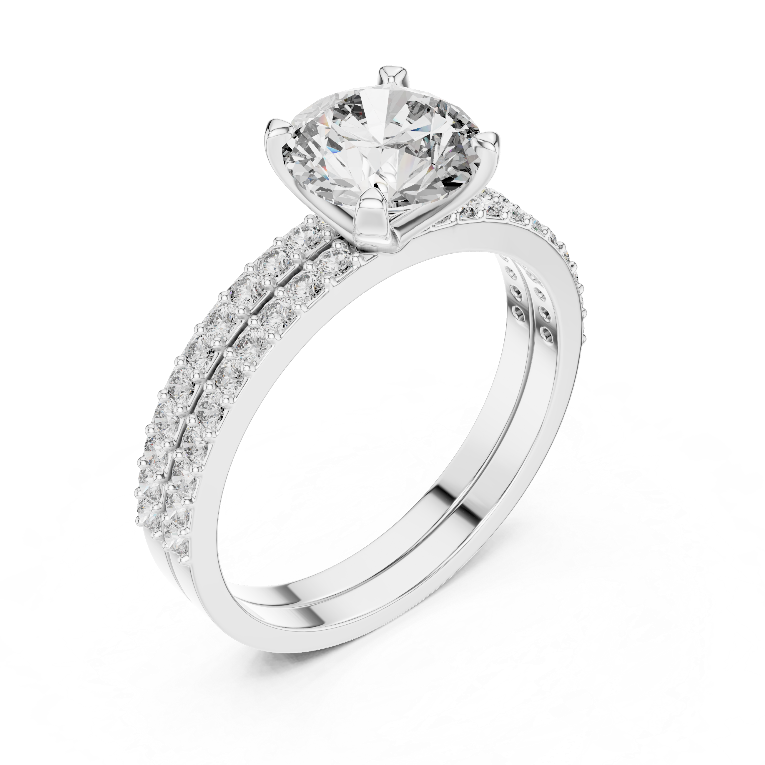 Diamond ring with a white gemstone on a white background