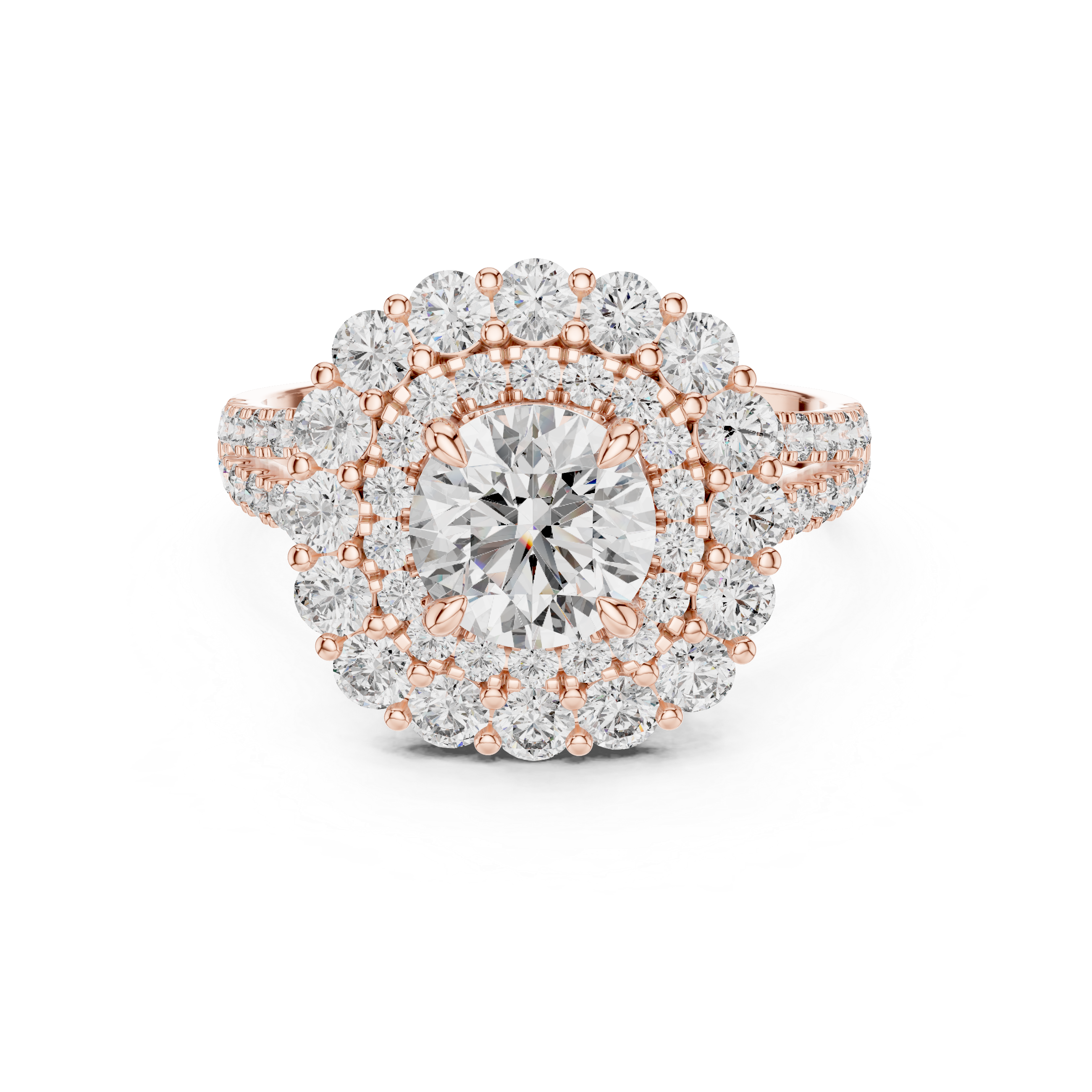 Rose gold and silver diamond ring on a white background