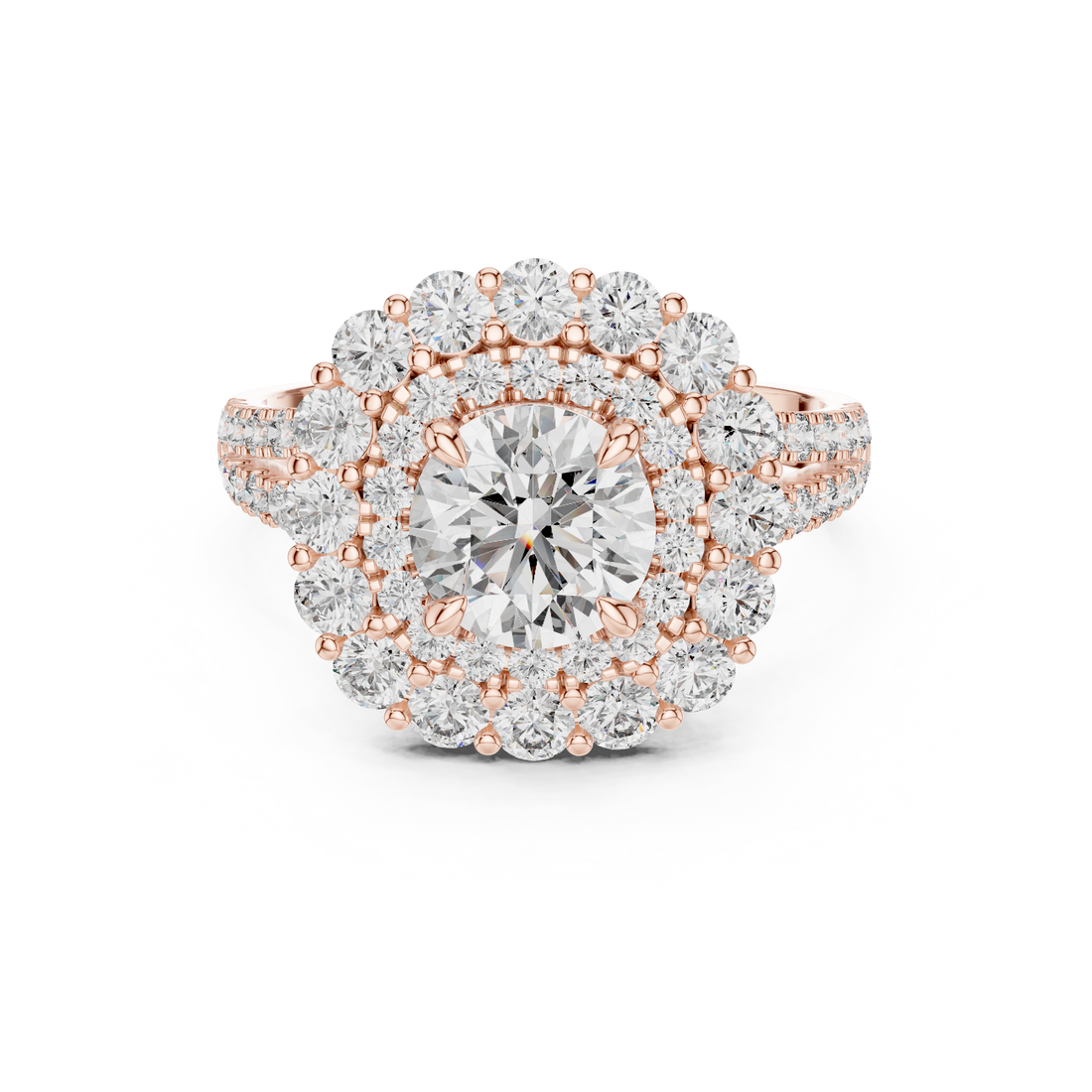 Timeless Sparkle: Double Halo 1-Ct Diamond Engagement Ring in 14-KT White Gold