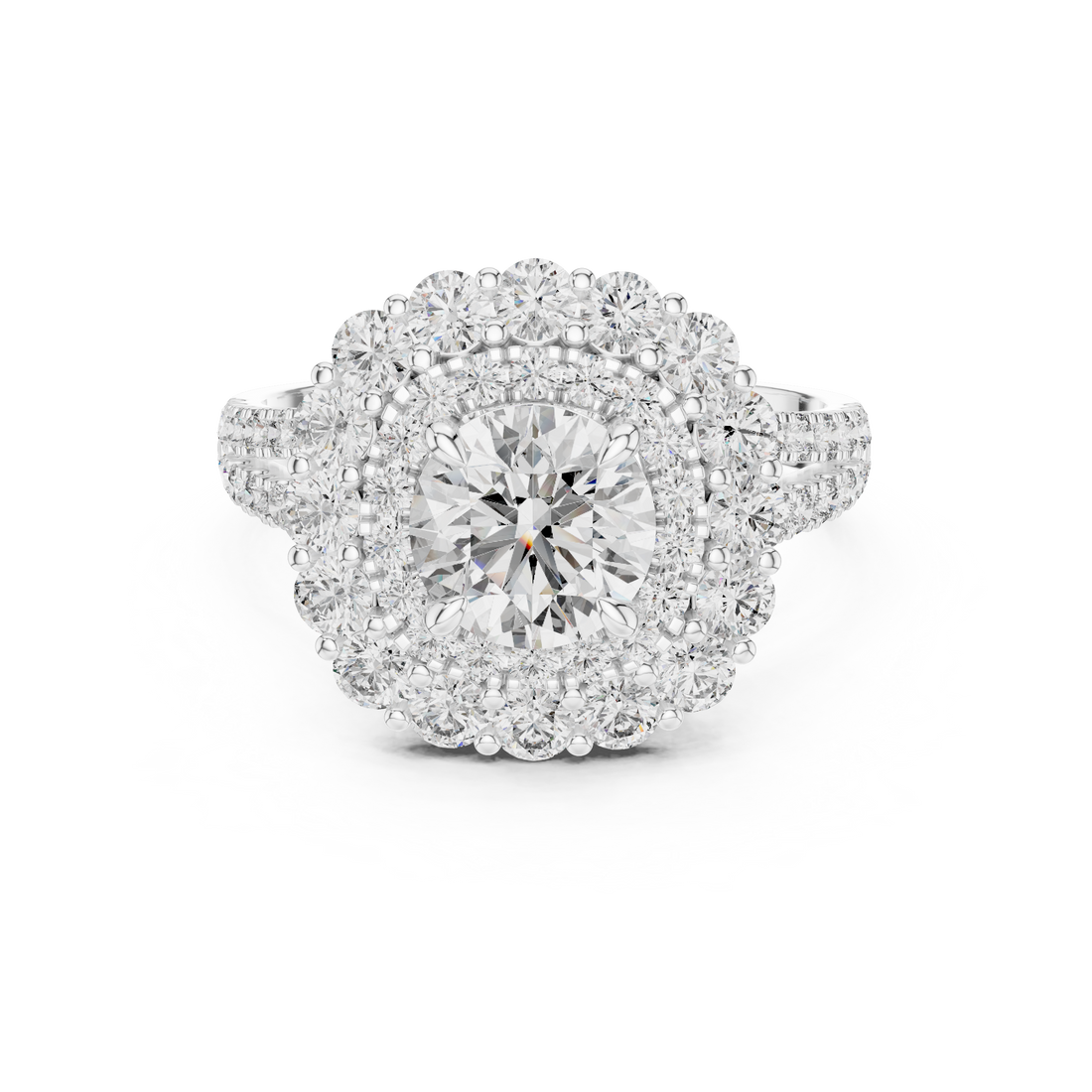 Timeless Sparkle: Double Halo 1-Ct Diamond Engagement Ring in 14-KT White Gold