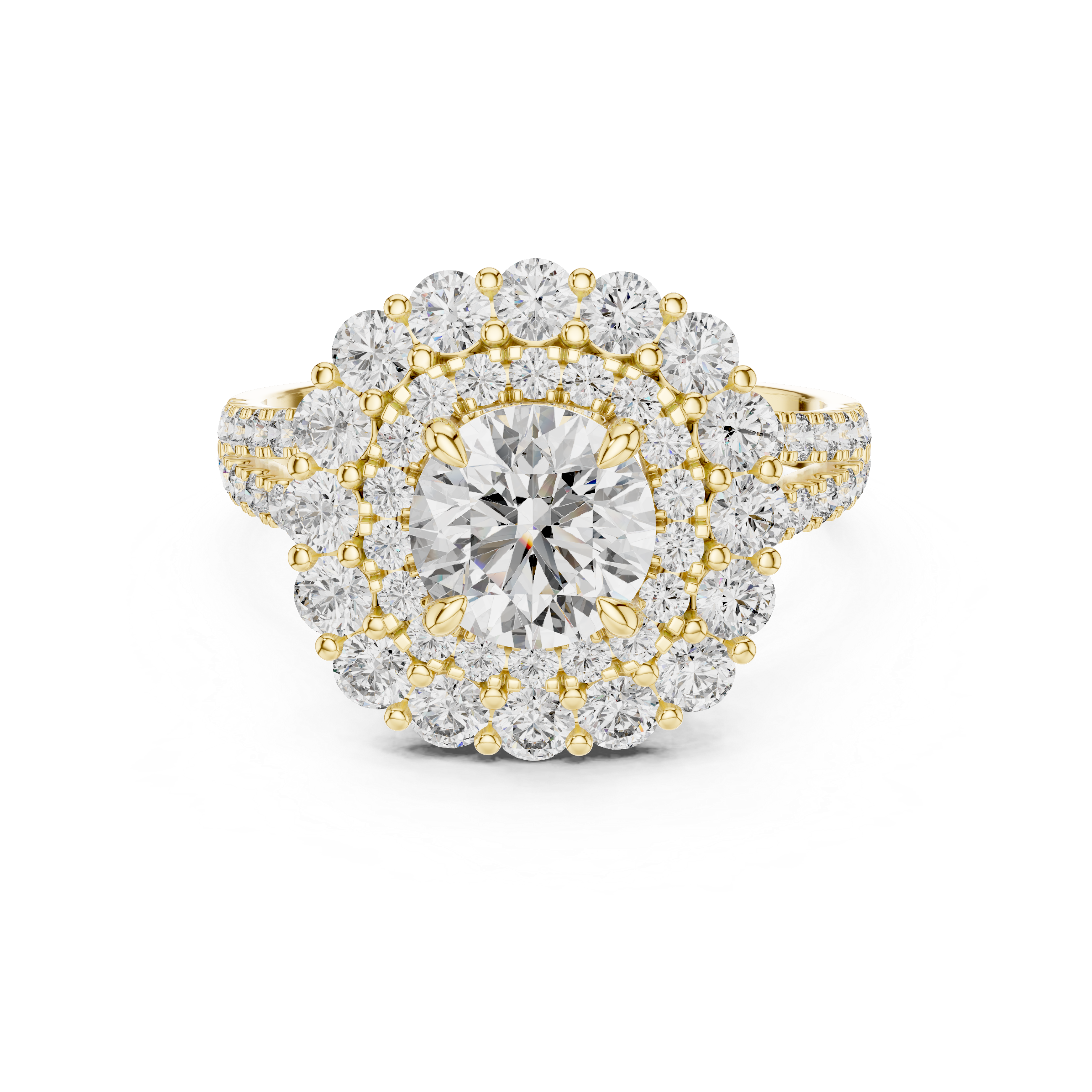 Gold and diamond ring on a white background