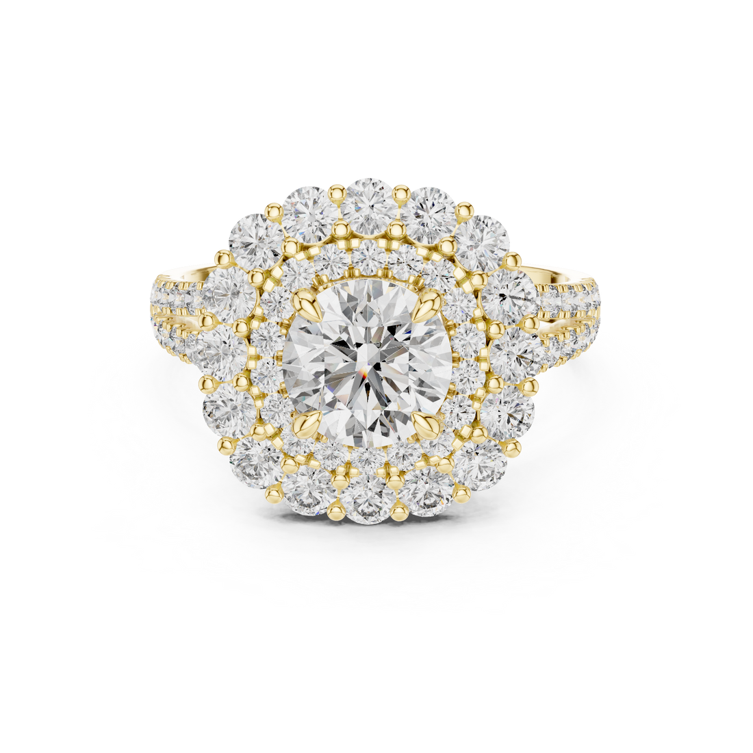 Timeless Sparkle: Double Halo 1-Ct Diamond Engagement Ring in 14-KT White Gold