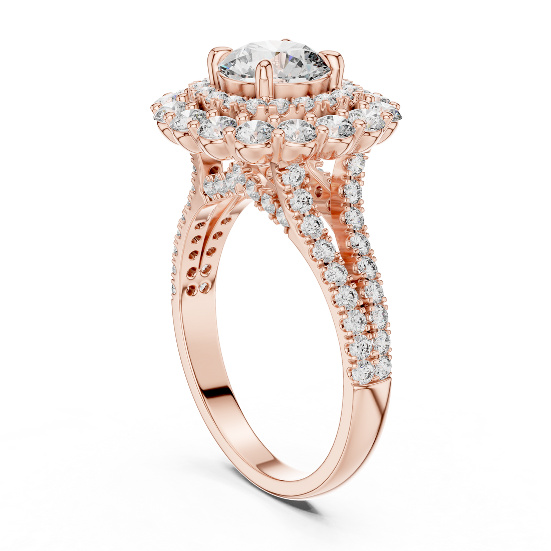 Timeless Sparkle: Double Halo 1-Ct Diamond Engagement Ring in 14-KT White Gold