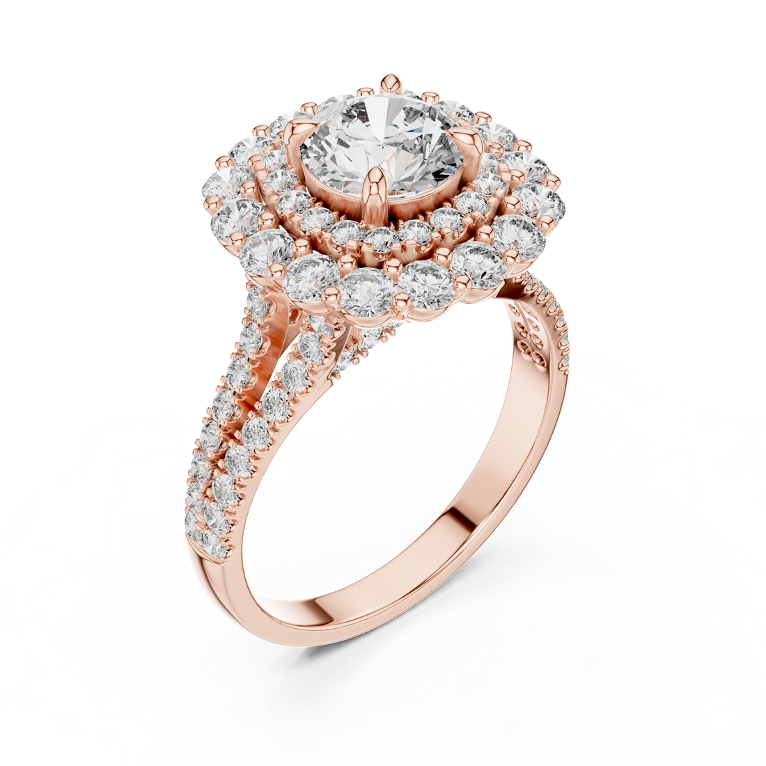 Timeless Sparkle: Double Halo 1-Ct Diamond Engagement Ring in 14-KT White Gold