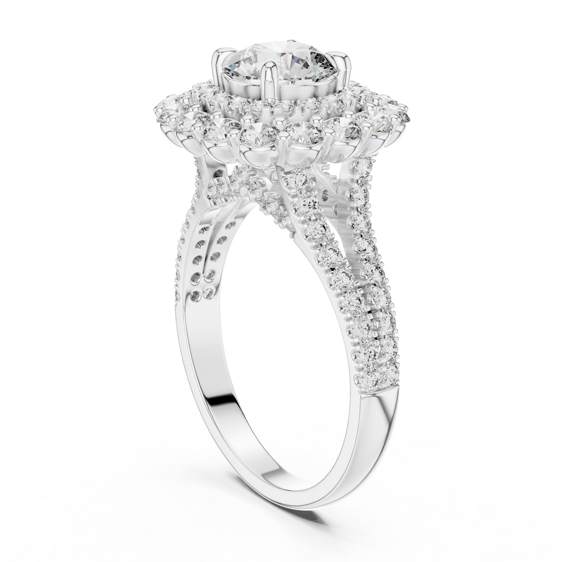 Timeless Sparkle: Double Halo 1-Ct Diamond Engagement Ring in 14-KT White Gold
