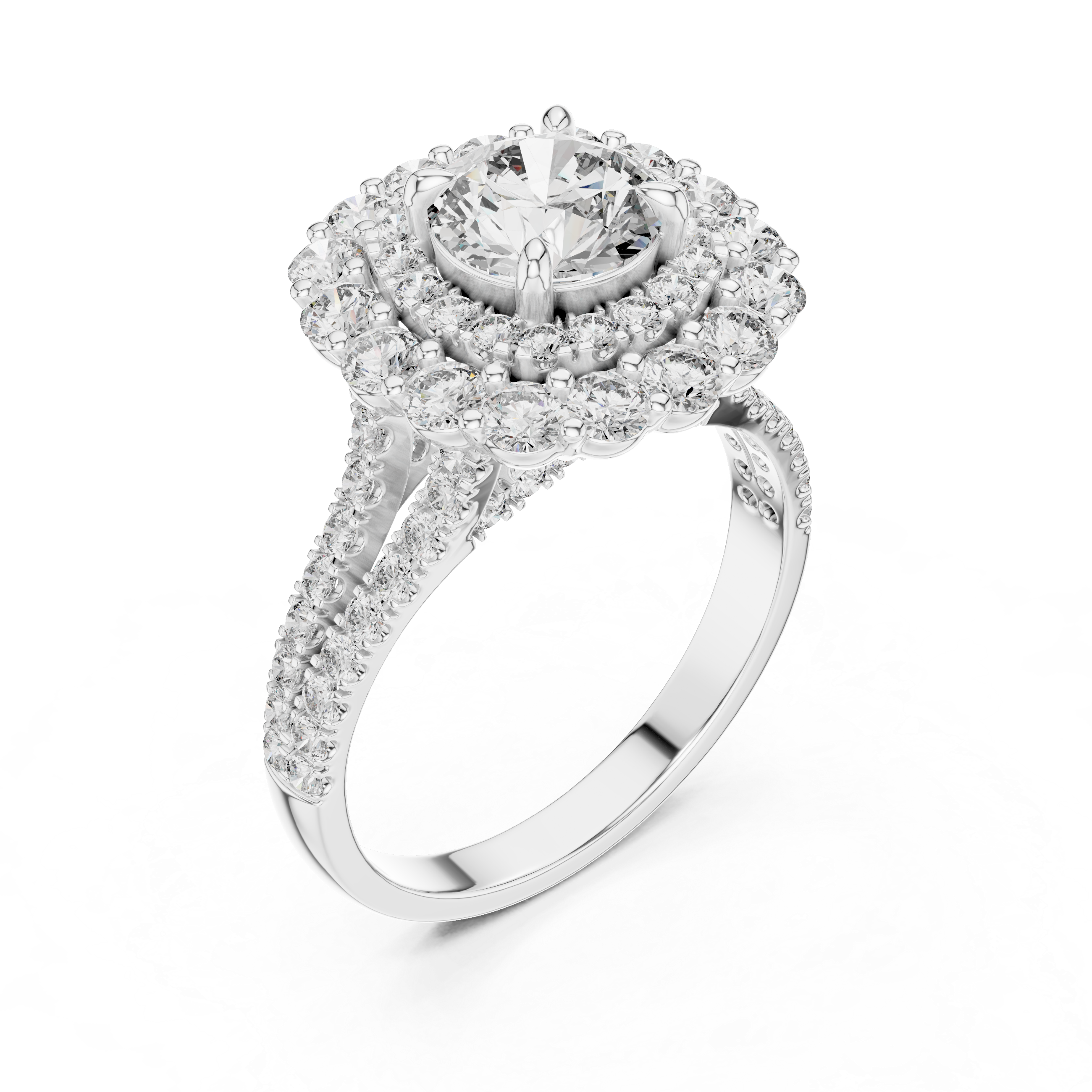 Diamond ring with a floral design on a white background