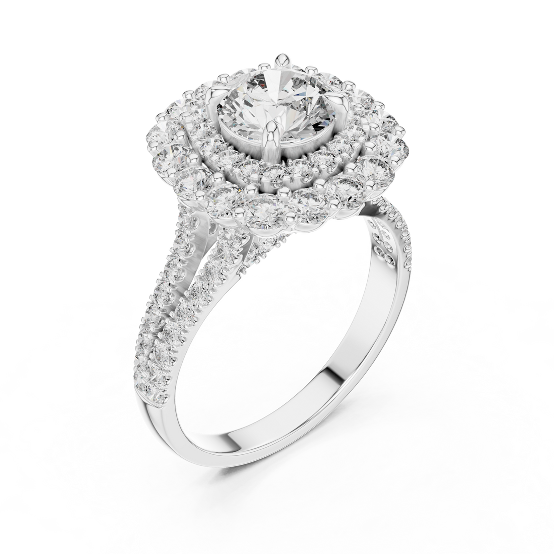 Timeless Sparkle: Double Halo 1-Ct Diamond Engagement Ring in 14-KT White Gold