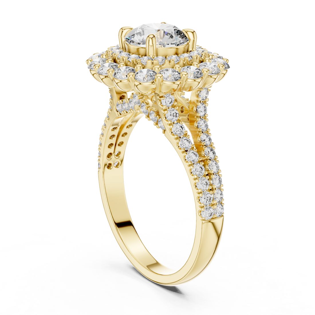 Timeless Sparkle: Double Halo 1-Ct Diamond Engagement Ring in 14-KT White Gold