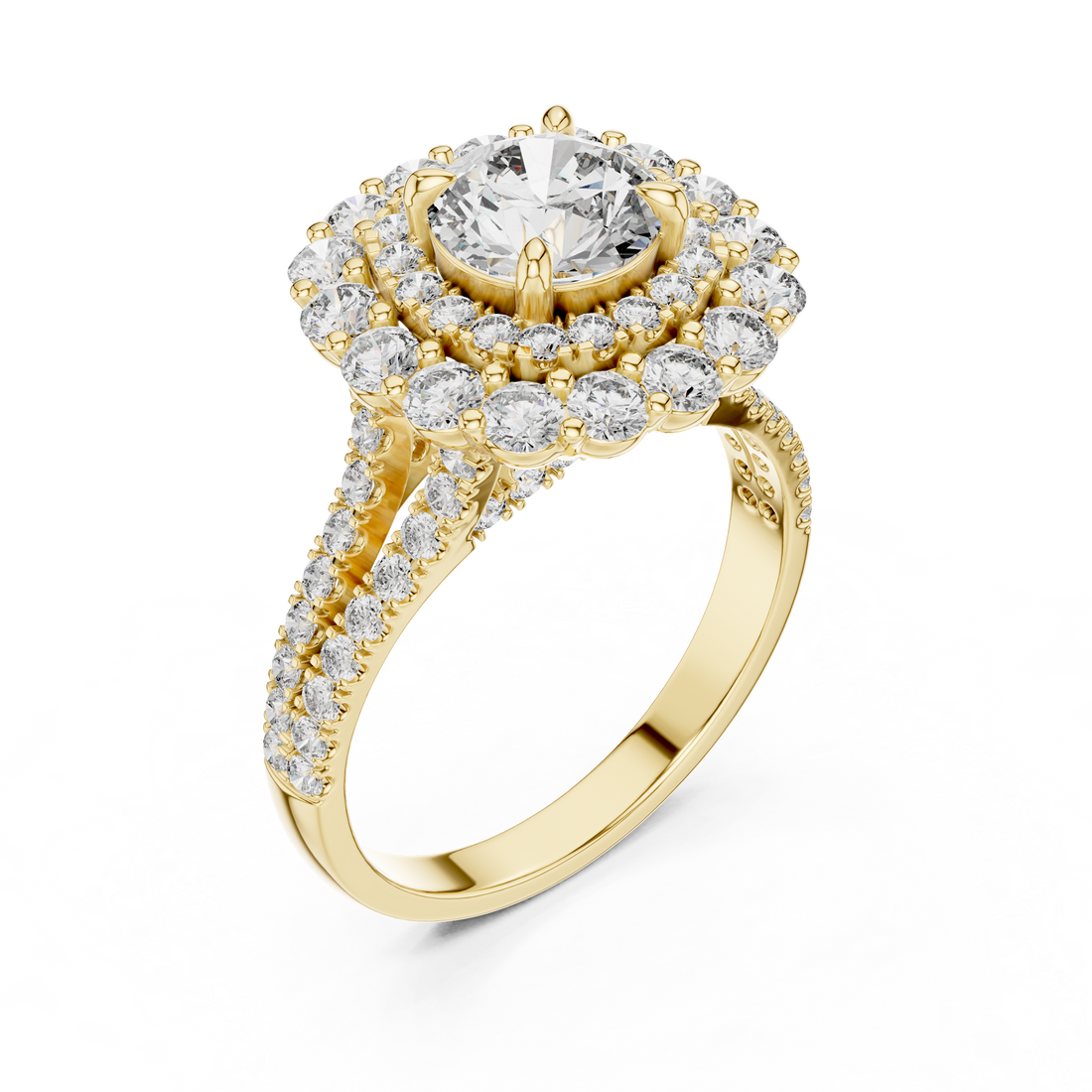Timeless Sparkle: Double Halo 1-Ct Diamond Engagement Ring in 14-KT White Gold