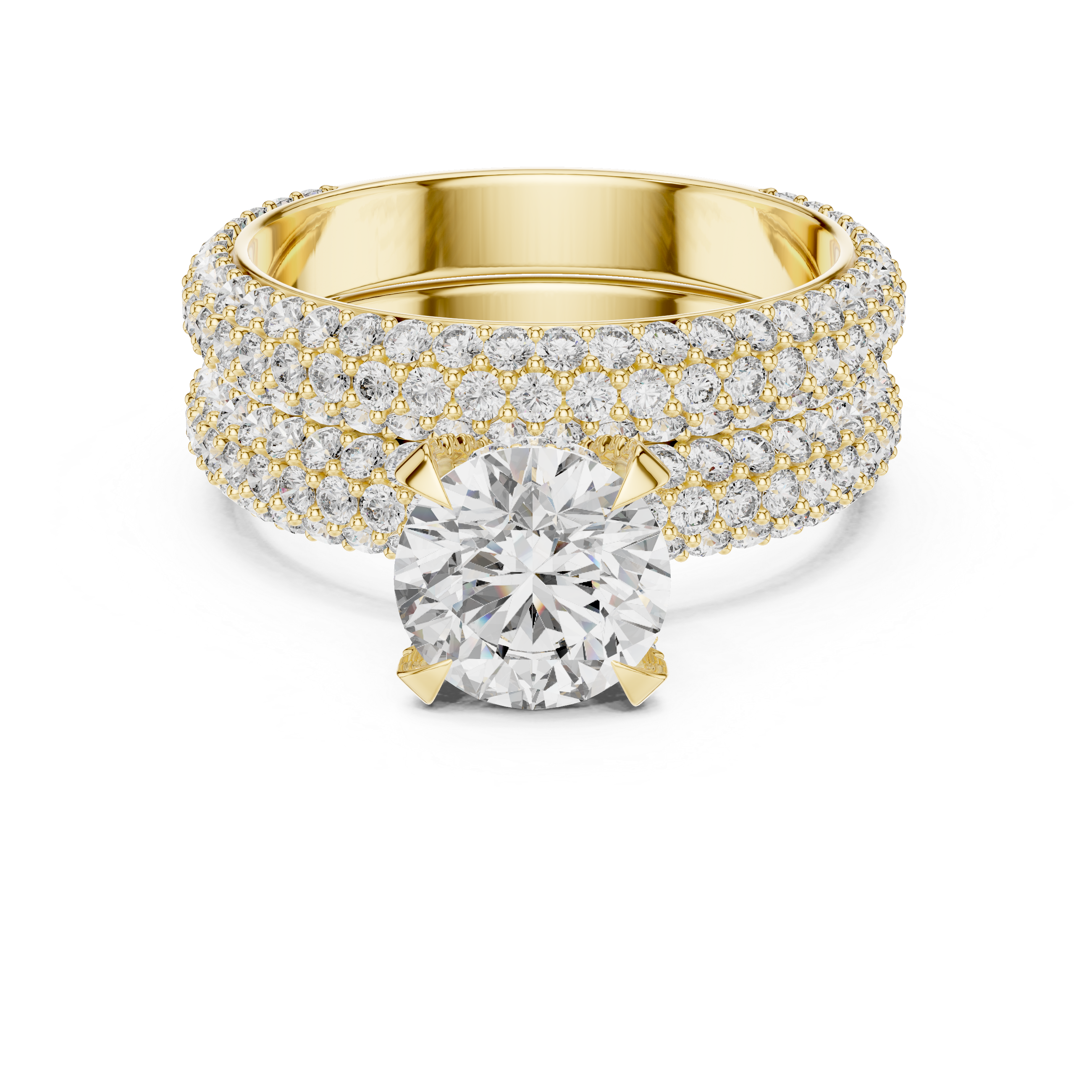 Gold and diamond ring on a white background