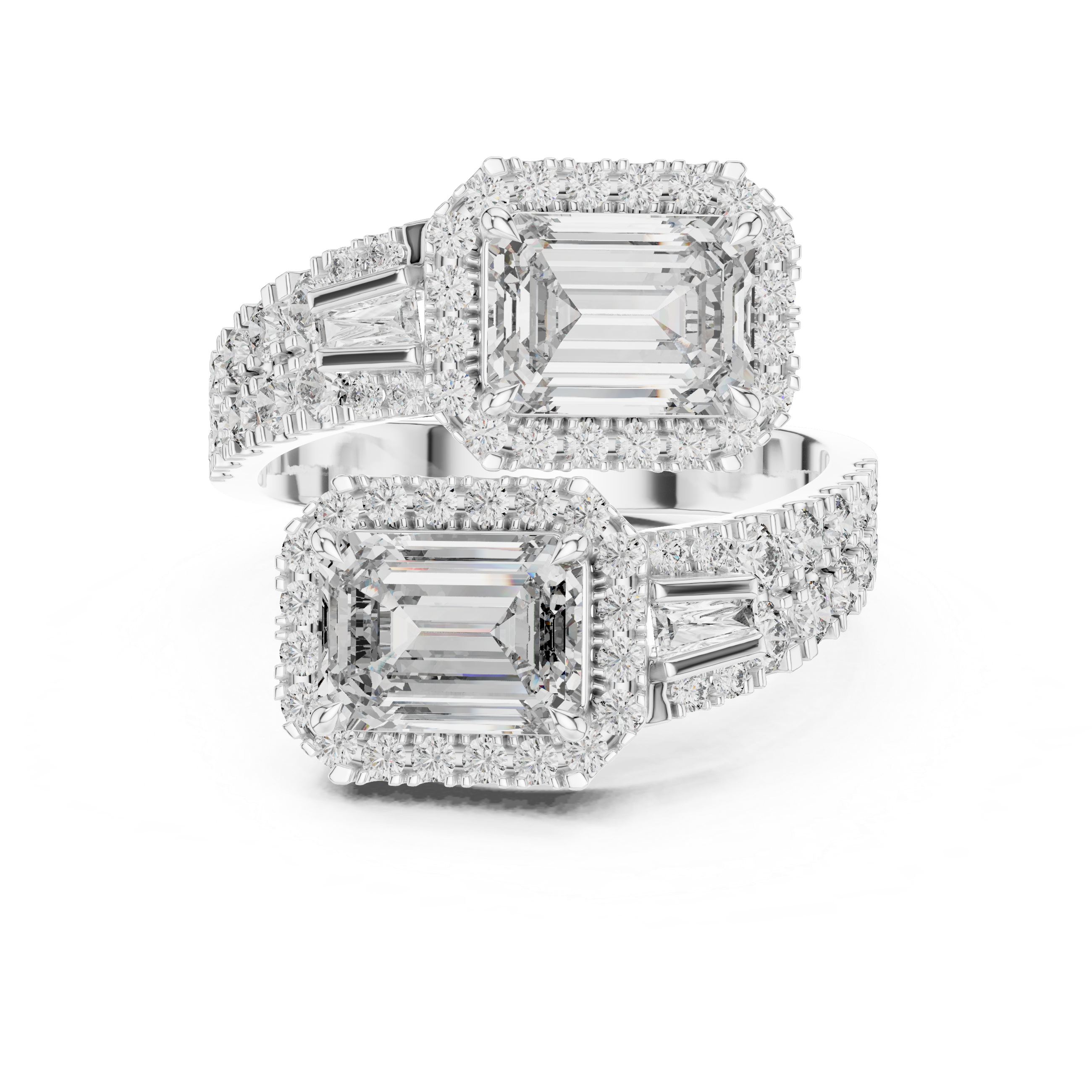 Pair of diamond earrings on a white background