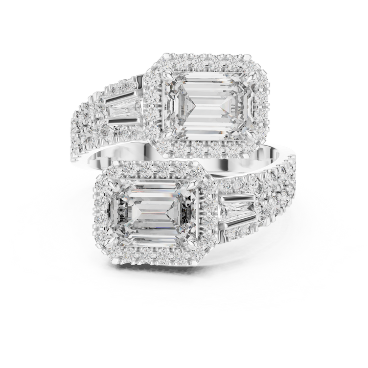 Twin 1-Ct. Emerald Halo Bypass Diamond Ring in 14-KT White Gold