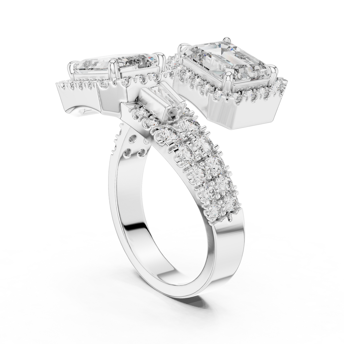 Twin 1-Ct. Emerald Halo Bypass Diamond Ring in 14-KT White Gold