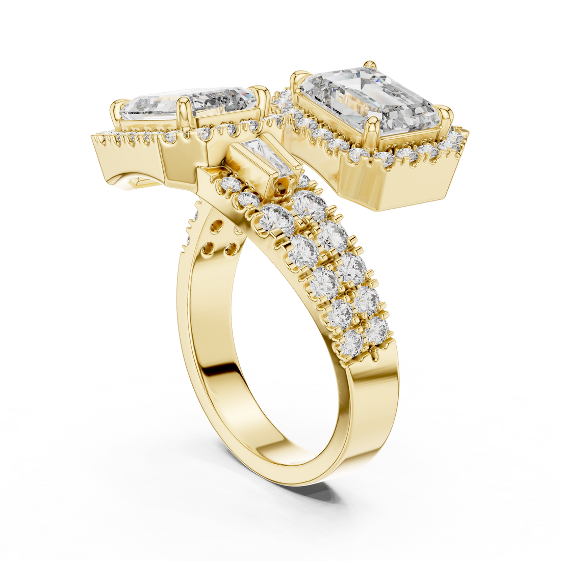 Twin 1-Ct. Emerald Halo Bypass Diamond Ring in 14-KT White Gold