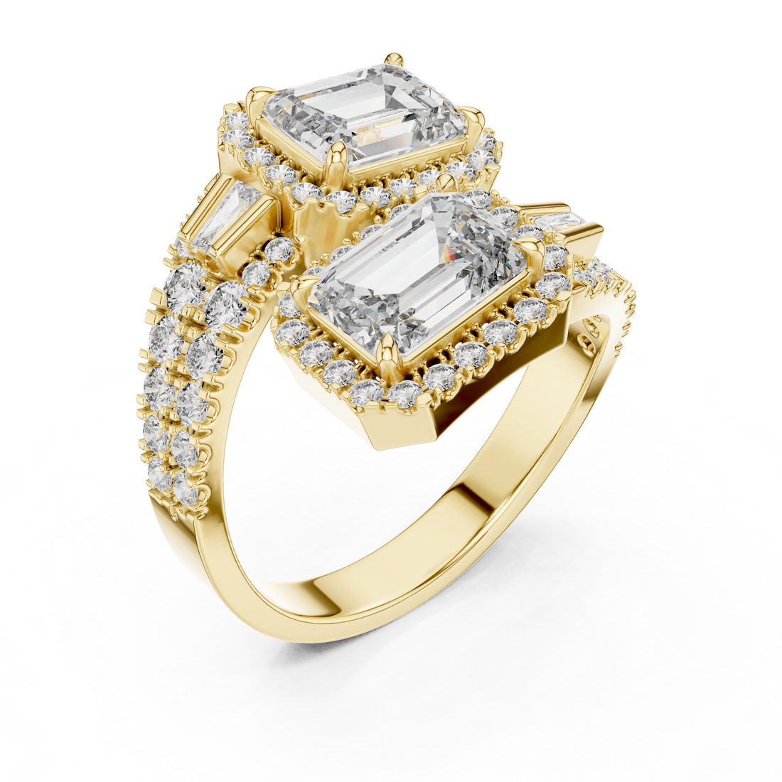 Twin 1-Ct. Emerald Halo Bypass Diamond Ring in 14-KT White Gold