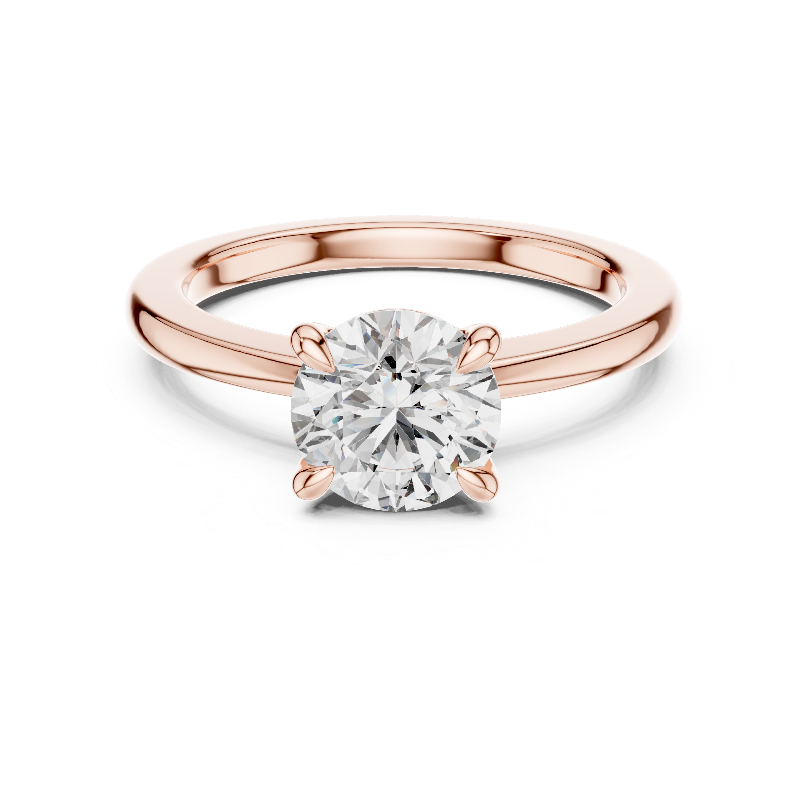 Rose gold ring with a diamond on a white background