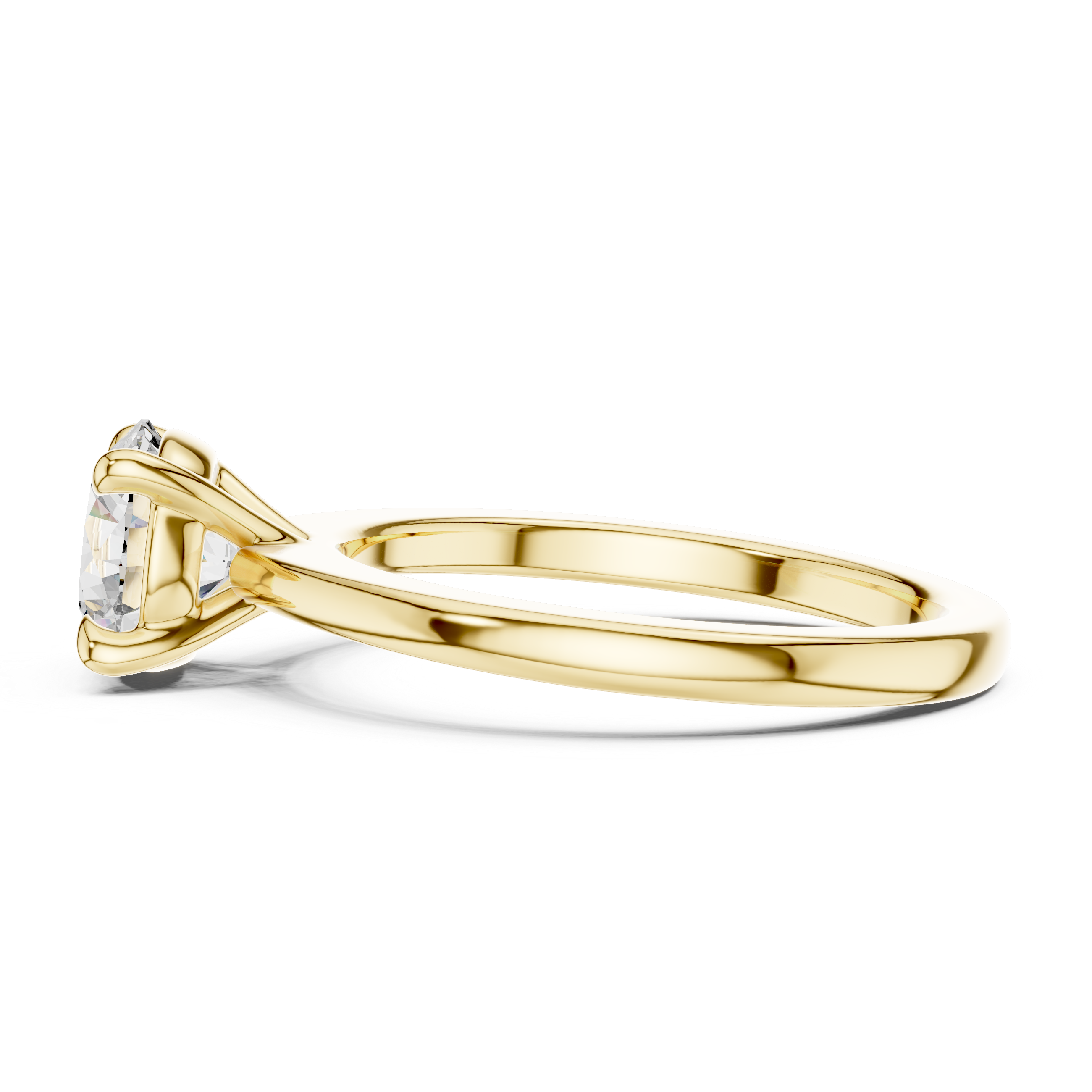 Gold ring with a diamond on a white background