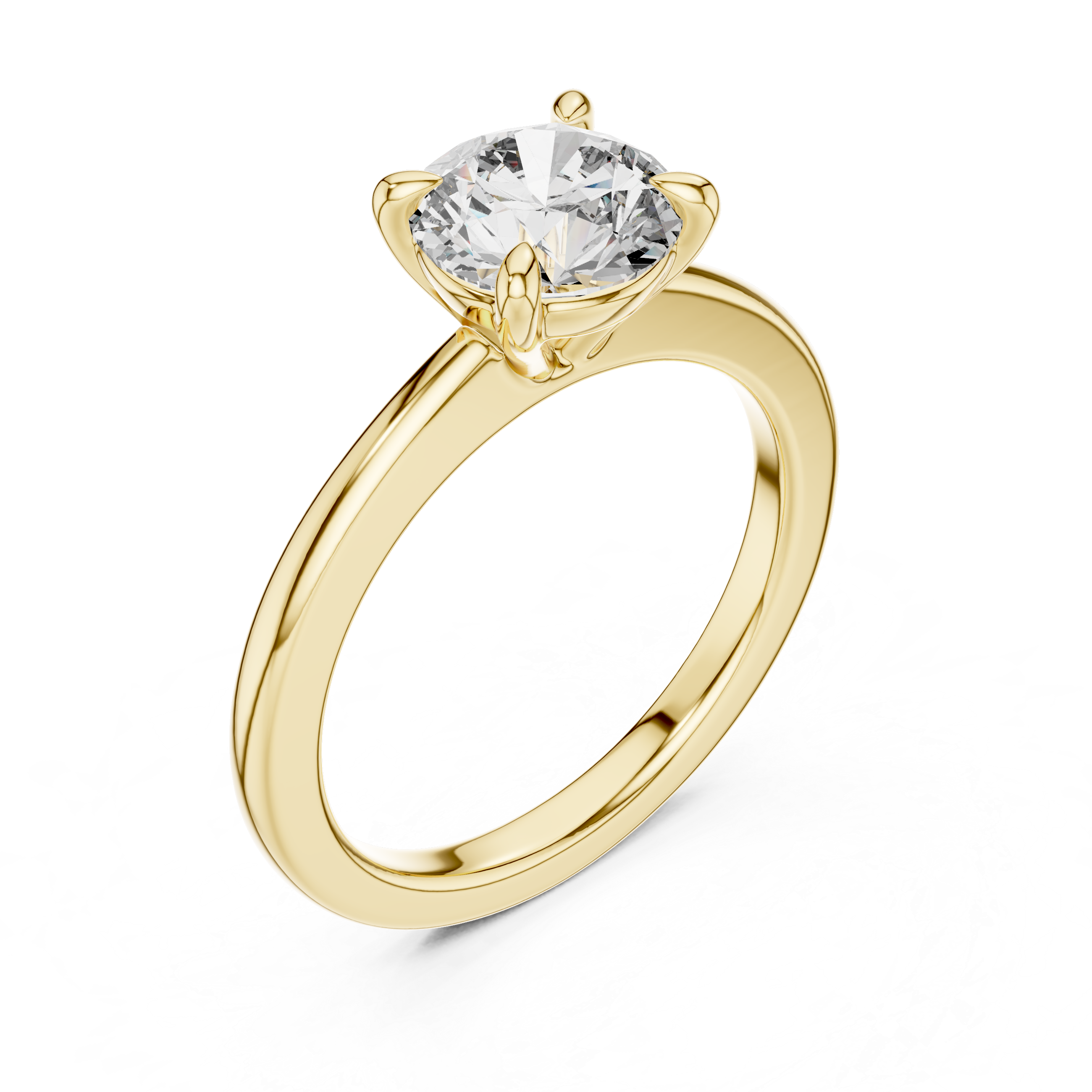 Gold ring with a large diamond on a white background