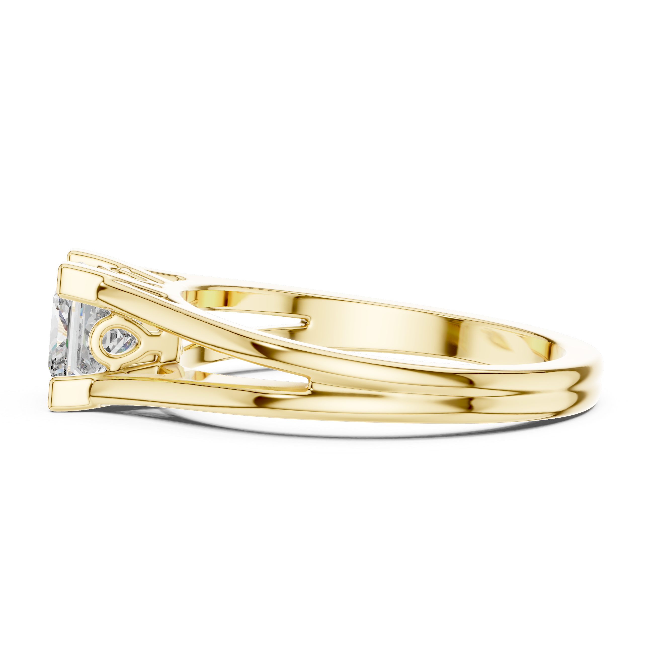 Gold ring with diamond on a white background