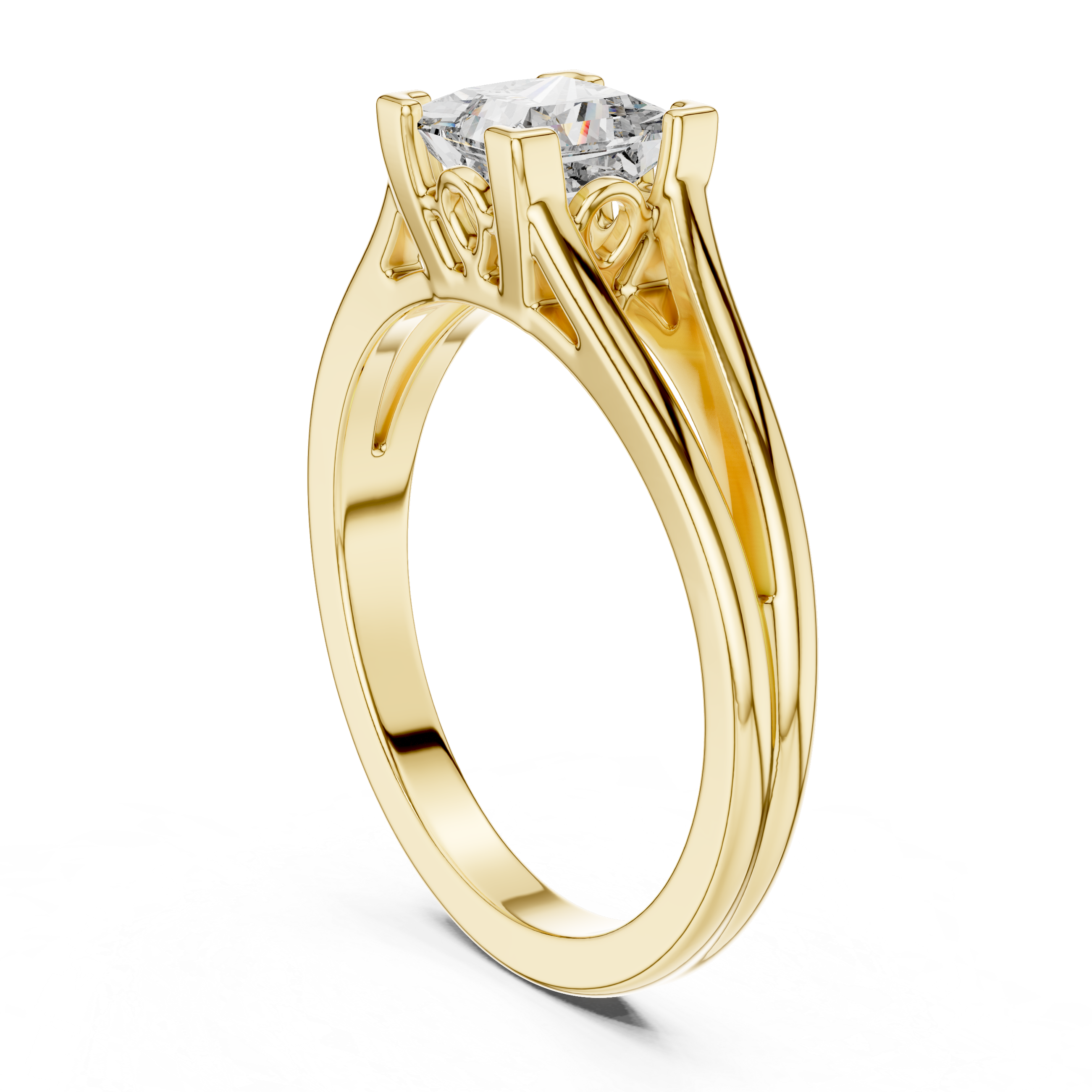 Gold ring with a diamond on a white background