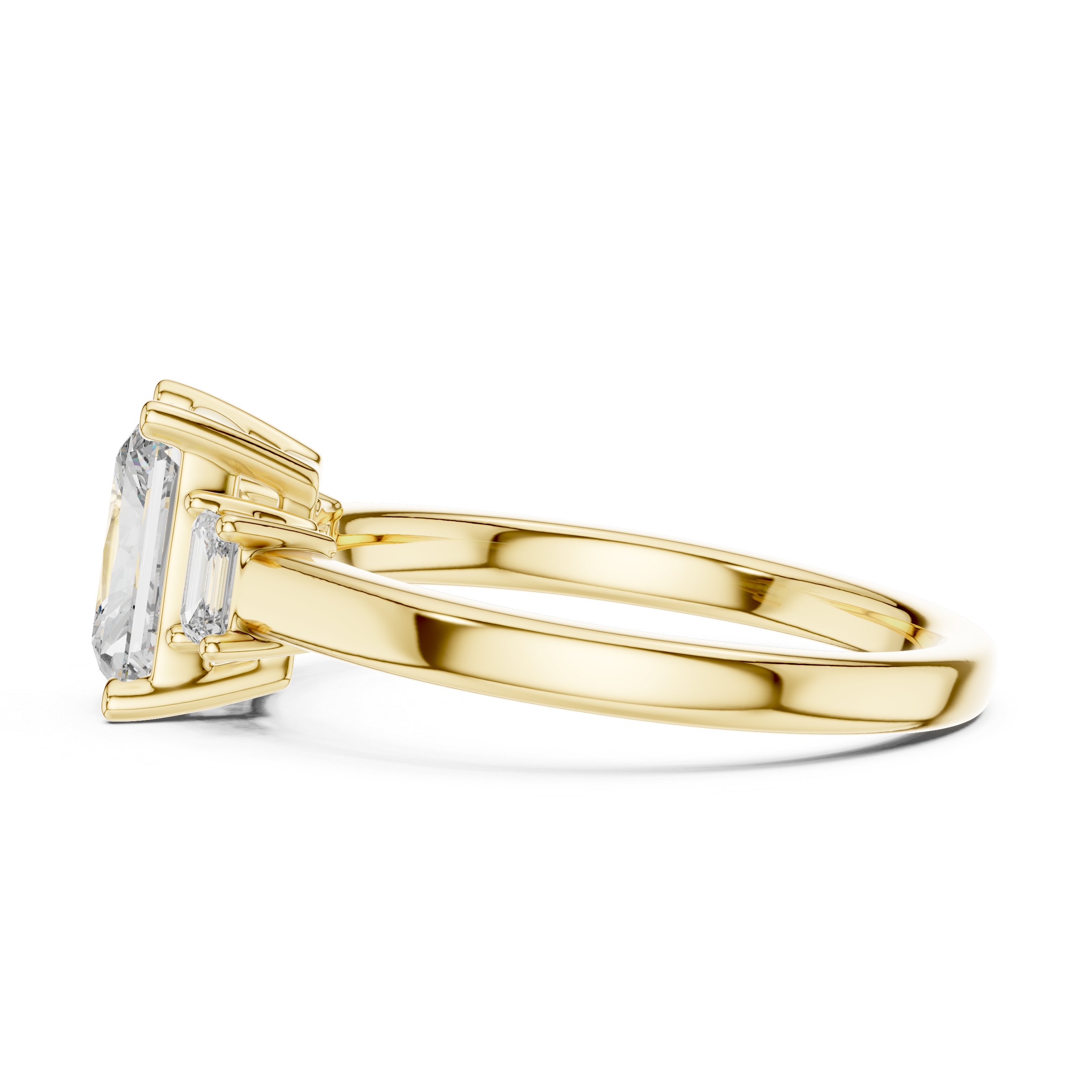 Gold ring with a diamond on a white background