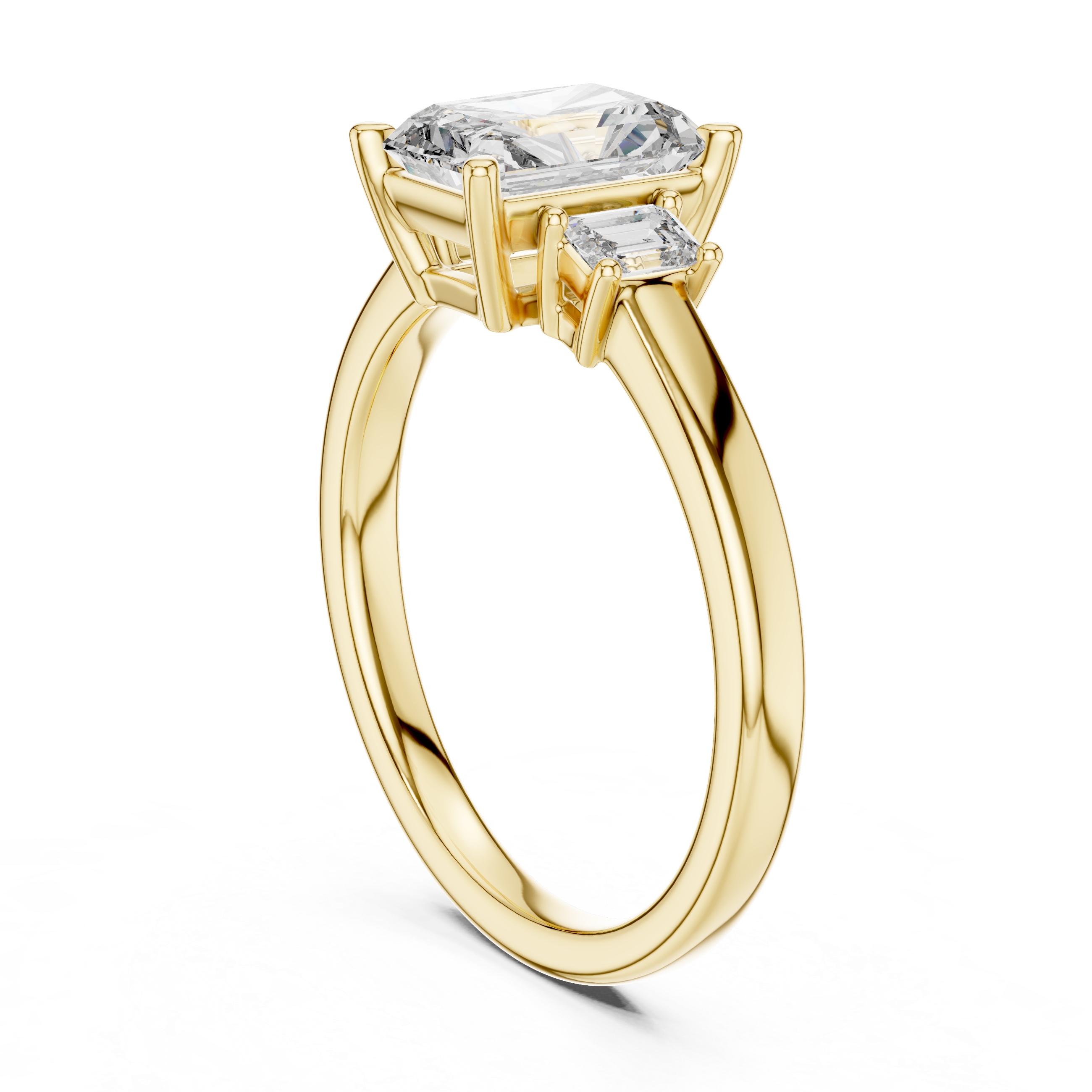 Gold ring with two diamonds on a white background