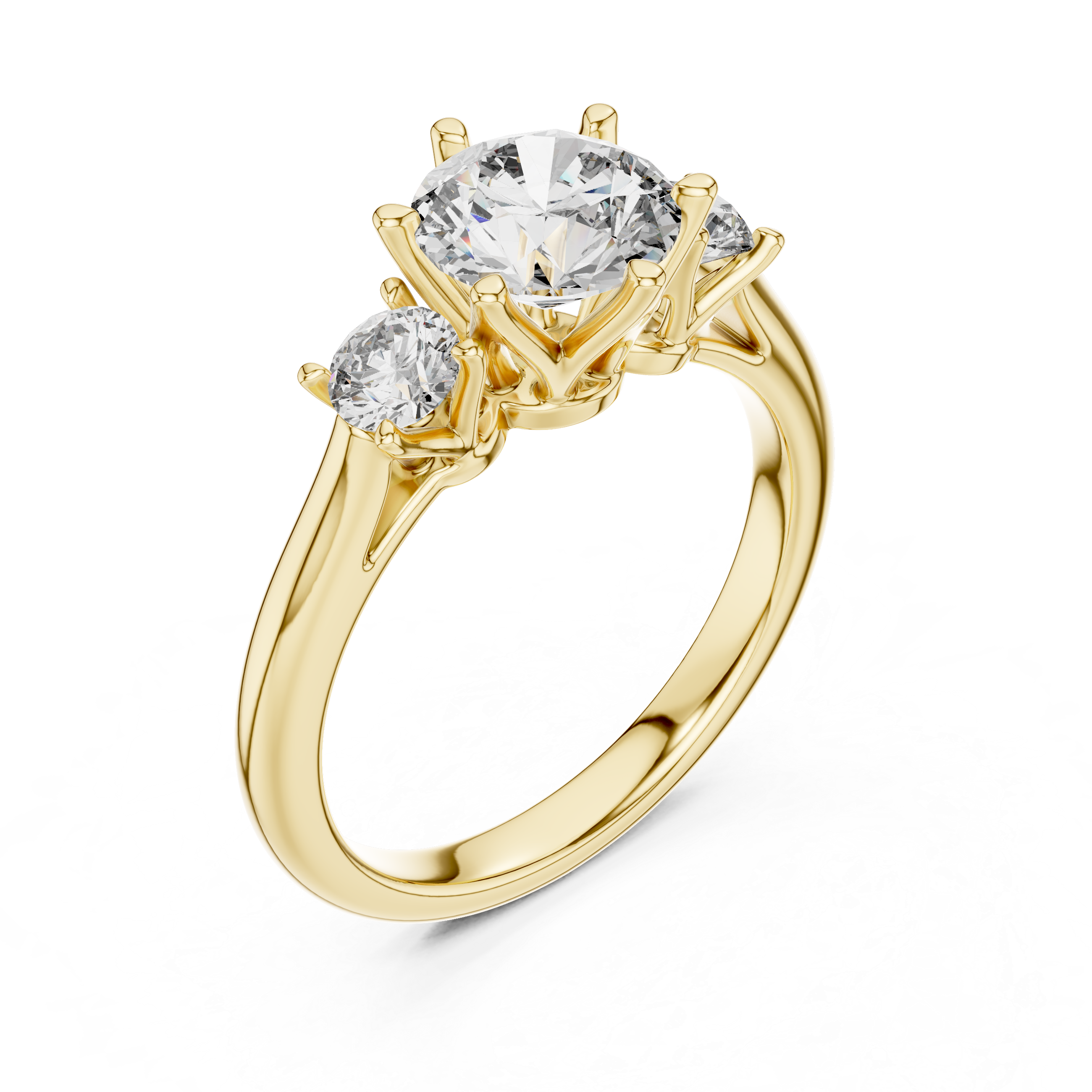 Gold ring with two diamonds on a white background