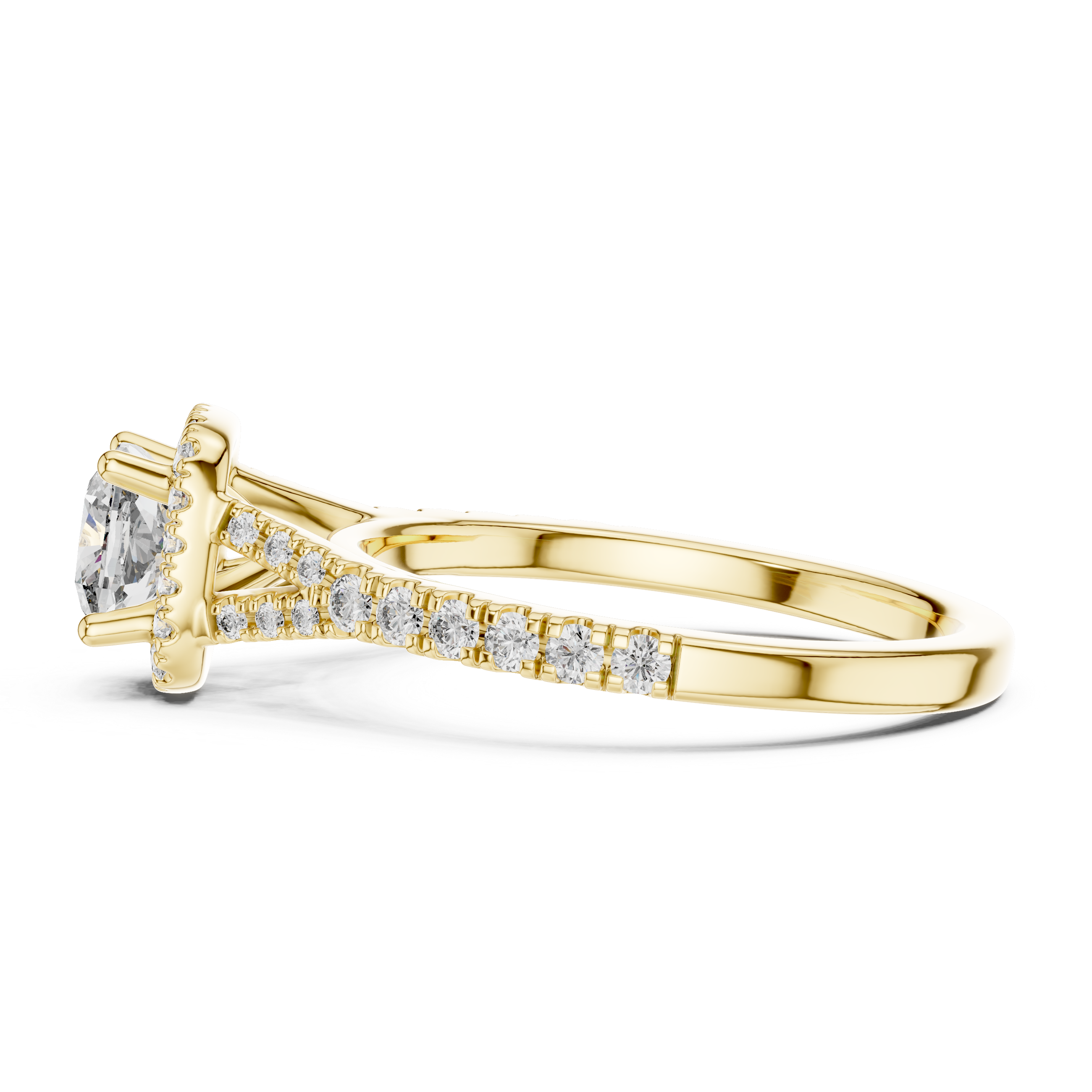Gold ring with a diamond on a white background