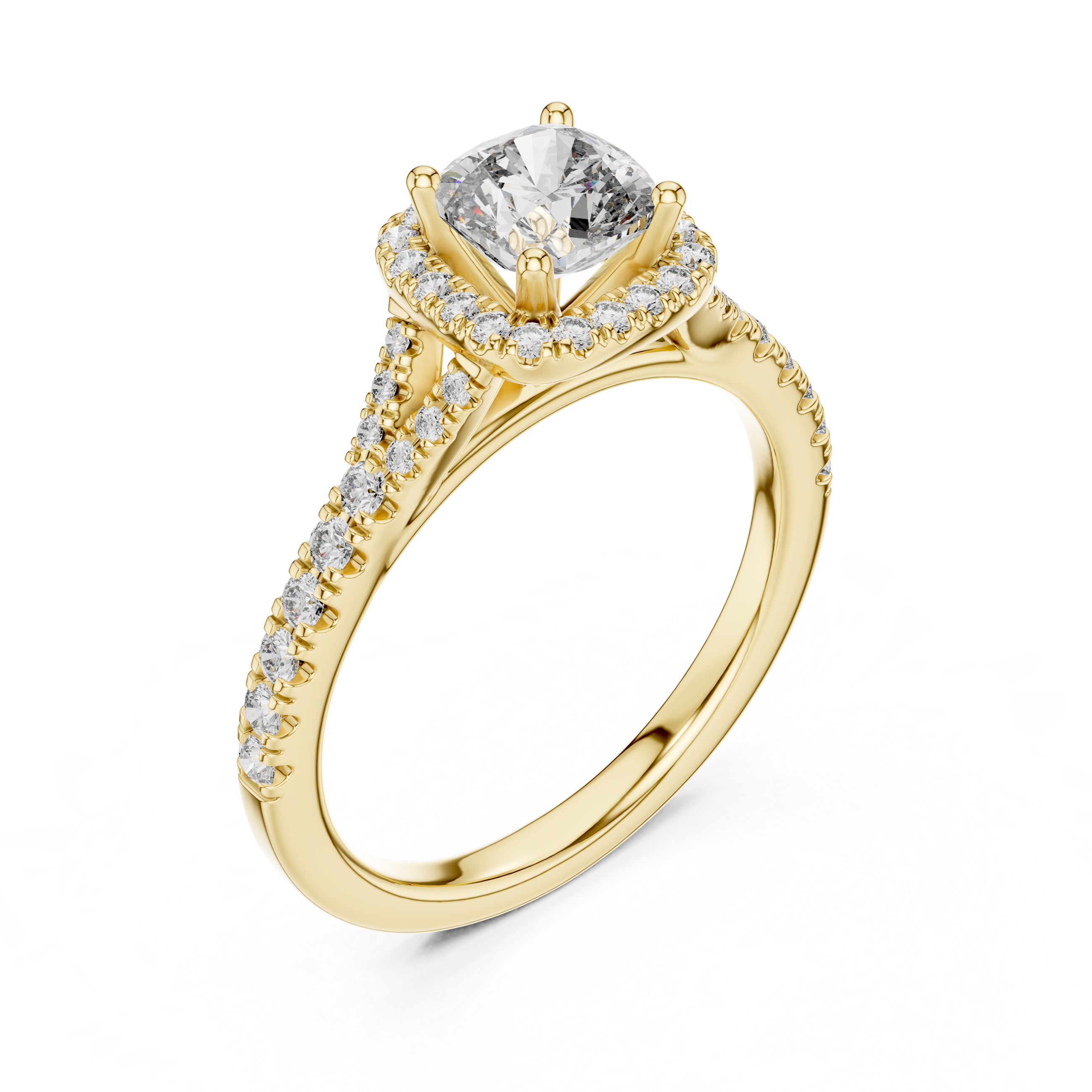 Gold ring with a diamond on a white background