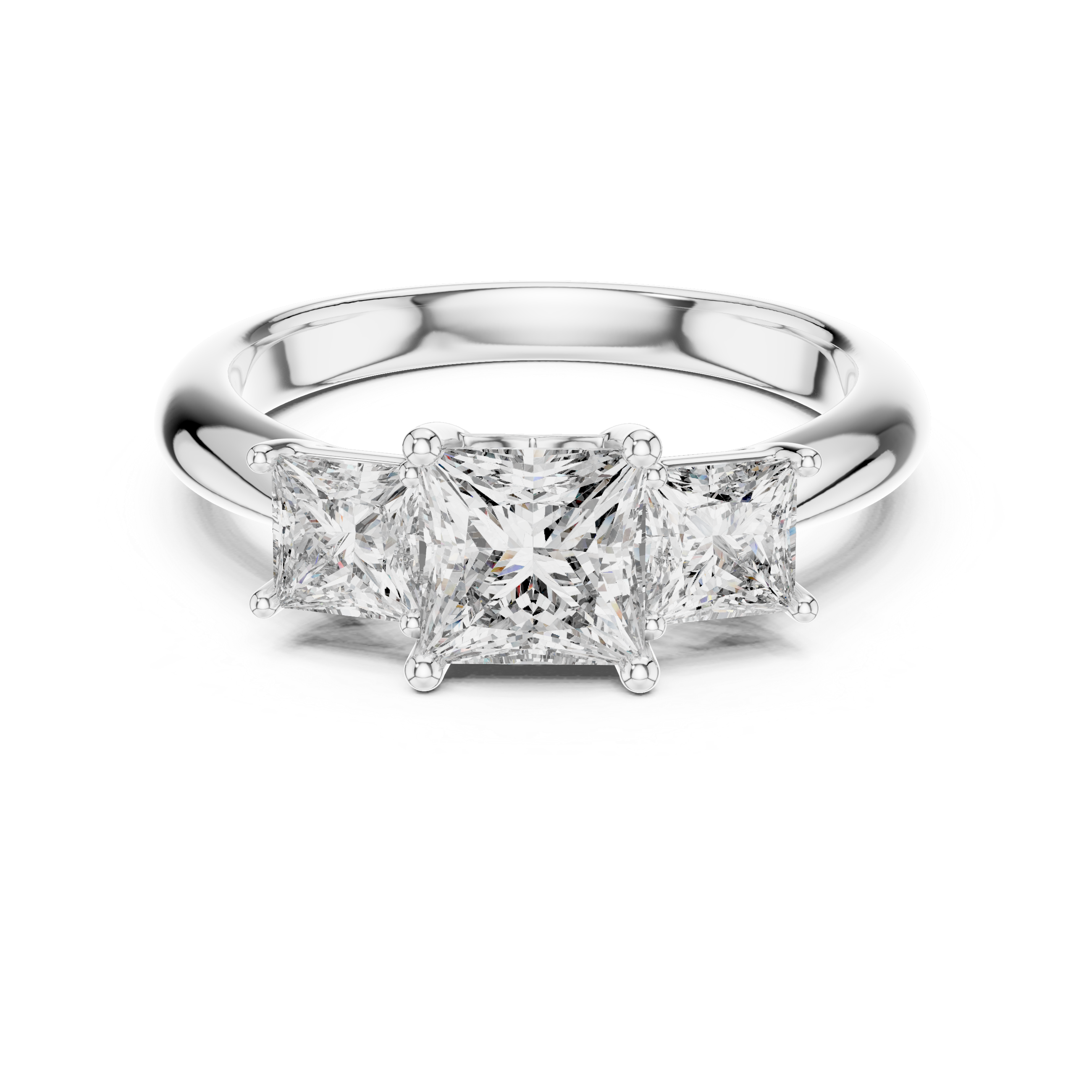 Diamond ring with three-prong setting on a white background