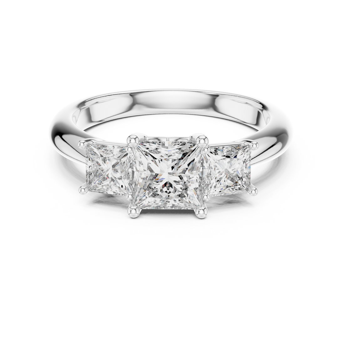 Elegant Three-Stone 1-CT Princess Cut Diamond Engagement Ring in 14-KT White Gold