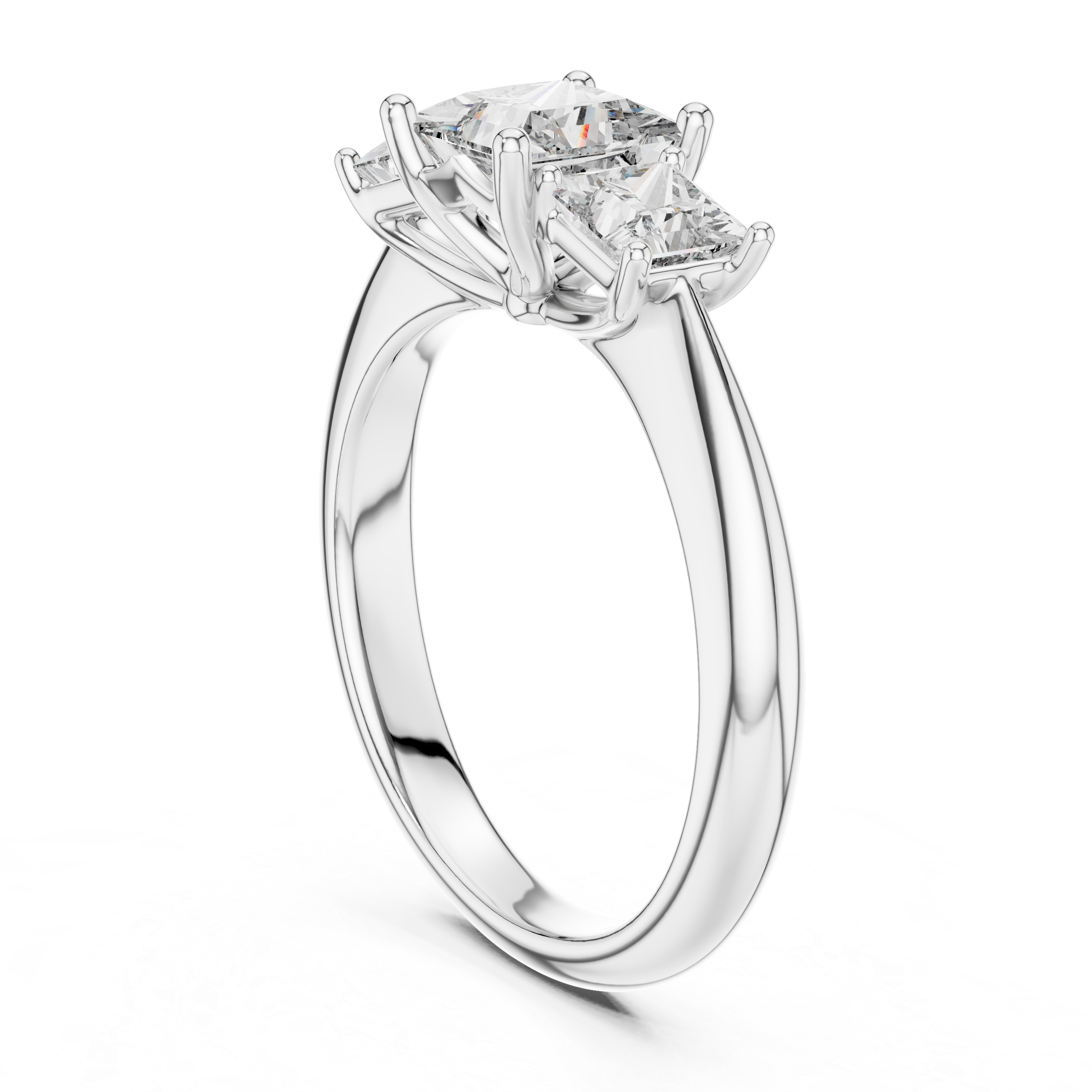 Diamond ring with a four-prong setting on a white background