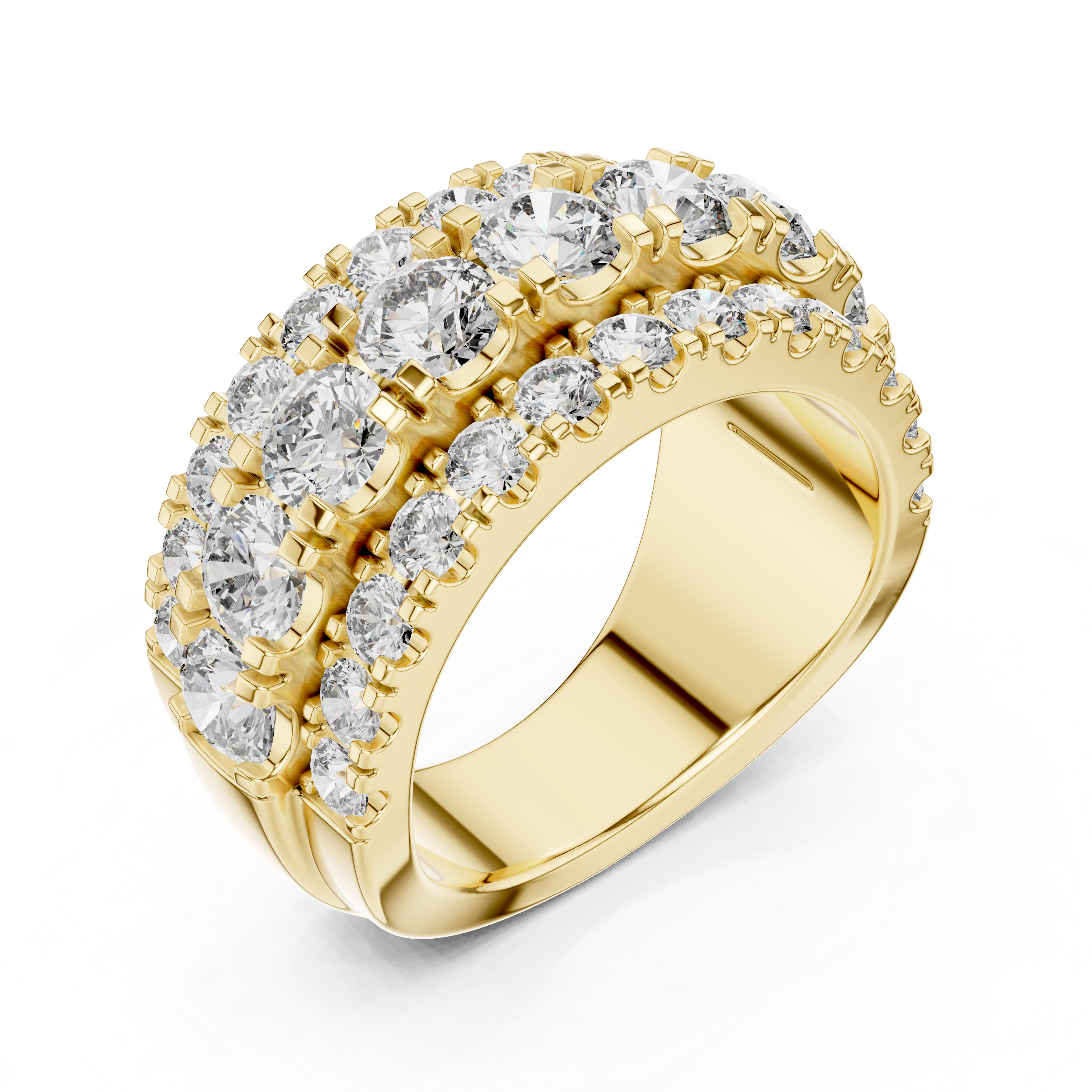 Gold ring with diamond accents on a white background