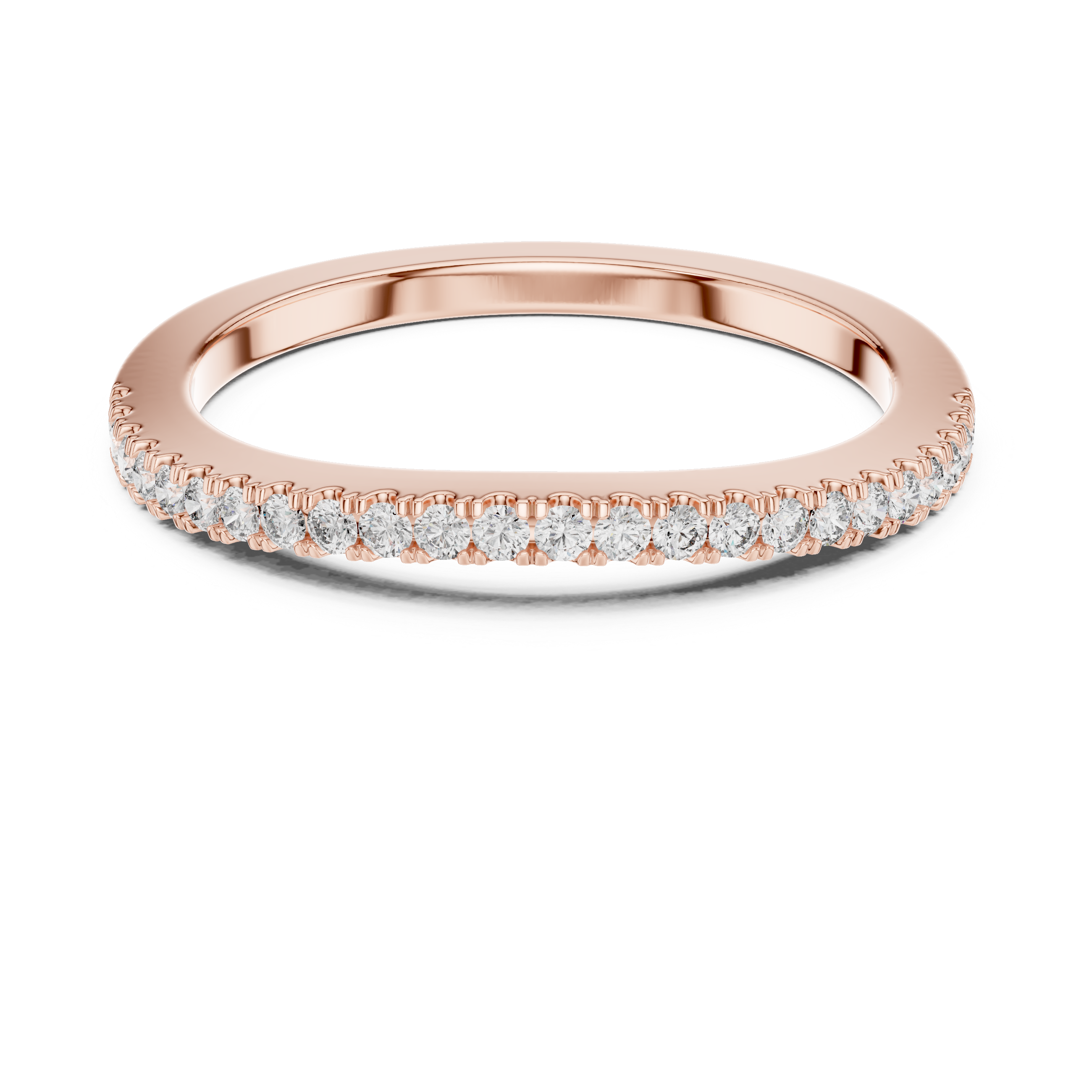 Rose gold ring with diamonds on a white background